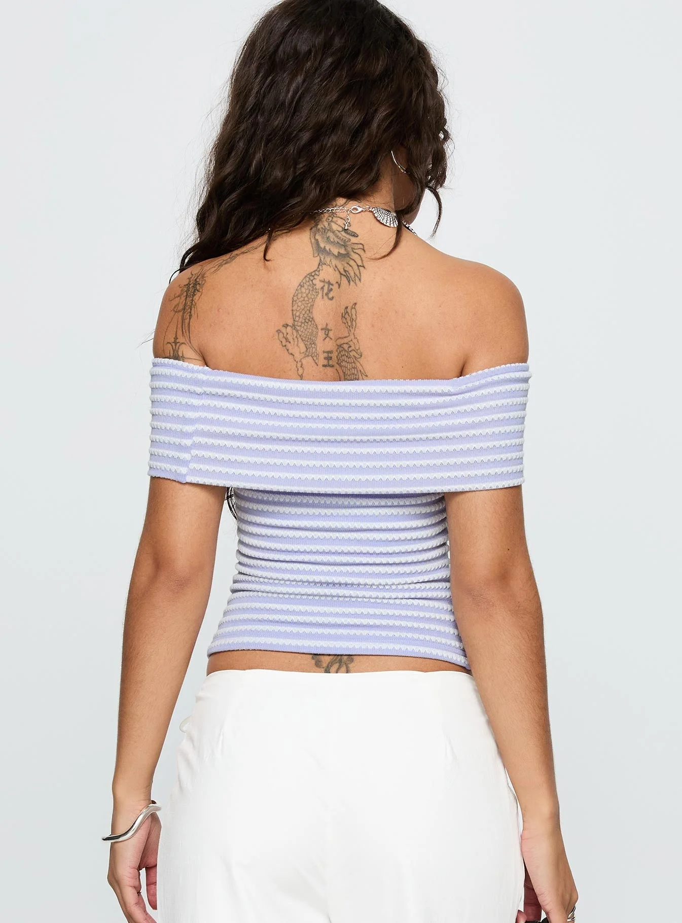 Ausha Off Shoulder Top Lilac Stripe - Image 5