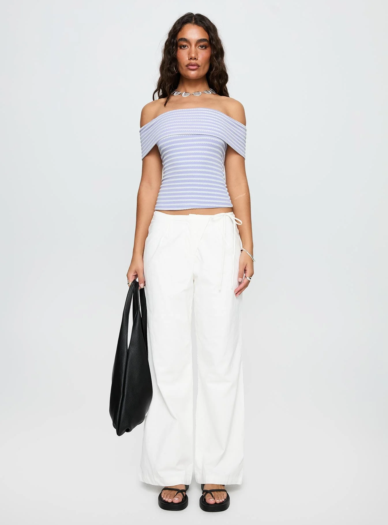 Ausha Off Shoulder Top Lilac Stripe - Image 7