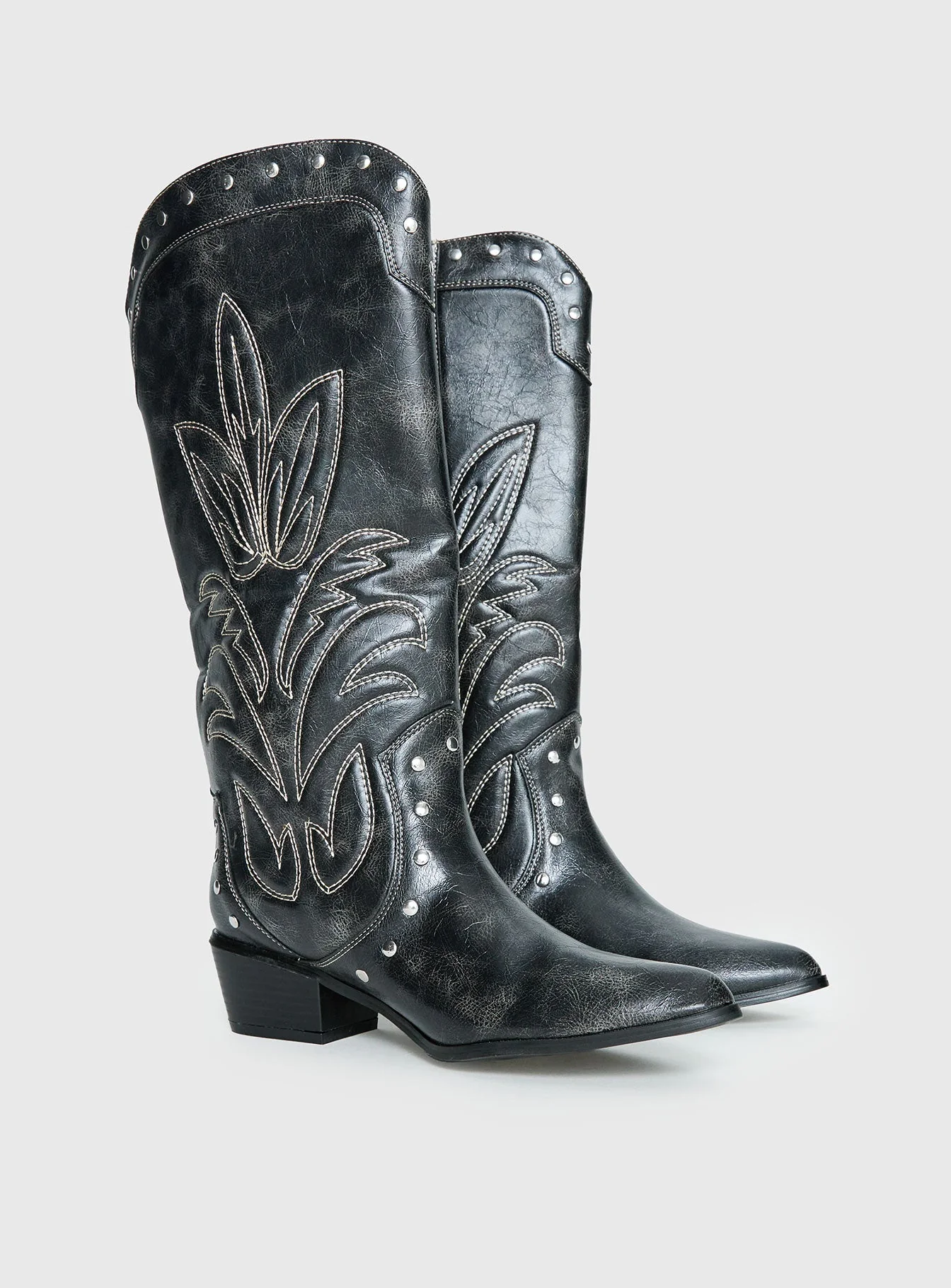 Austin Distressed Cowboy Boots Black - Image 2