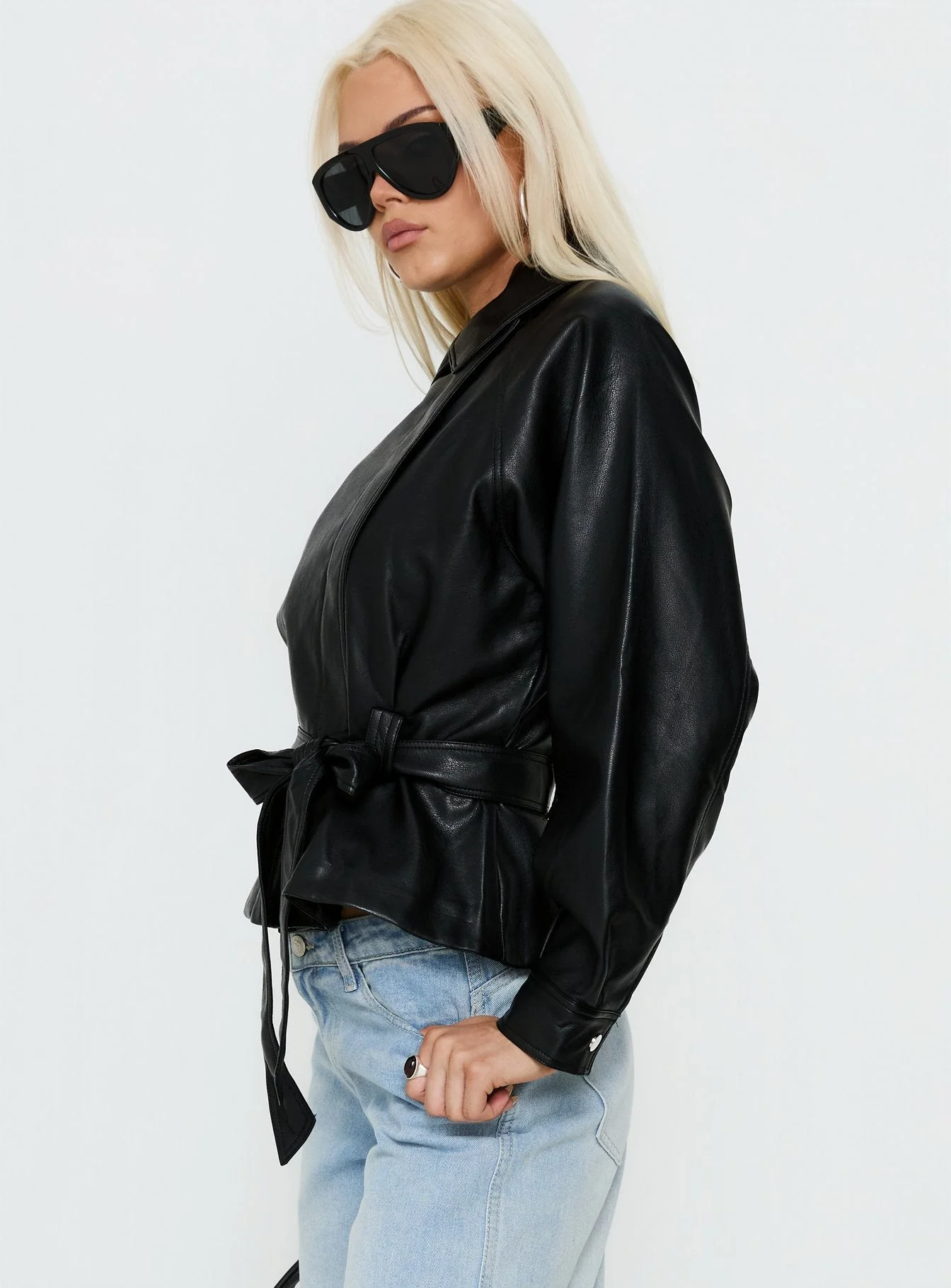 Authenticity Wrap Faux Leather Jacket Black - Image 4