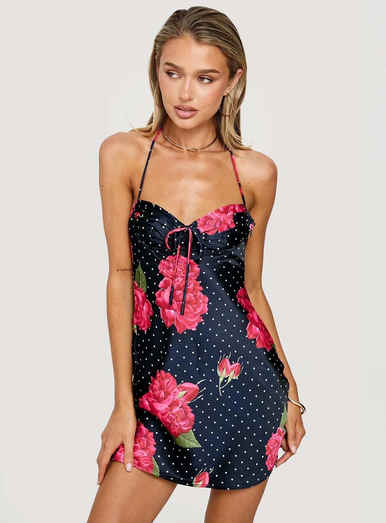 Avabelle Halter Mini Dress Black Floral - Image 8