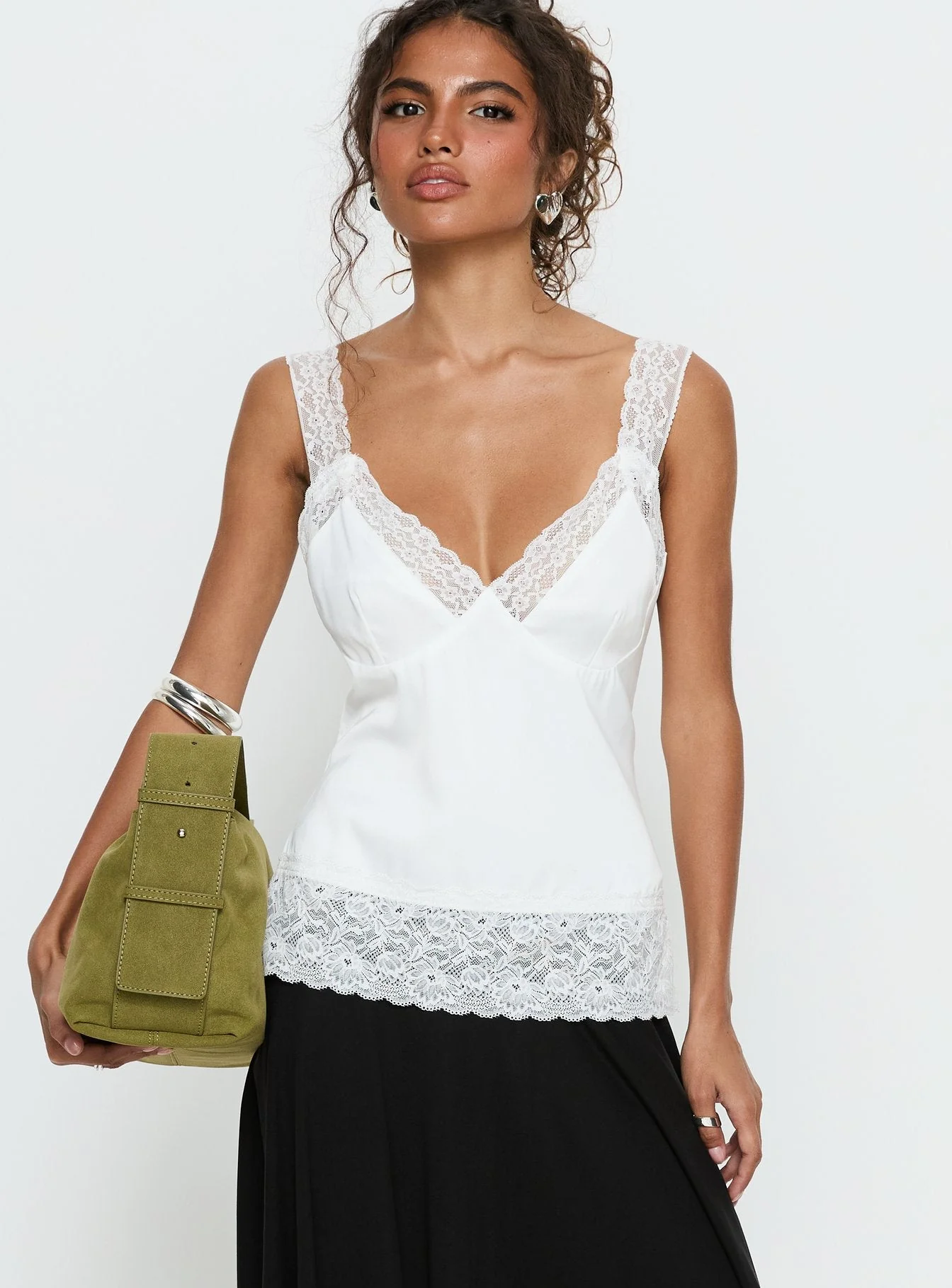 Avyra Lace Trim Cami Top White - Image 2