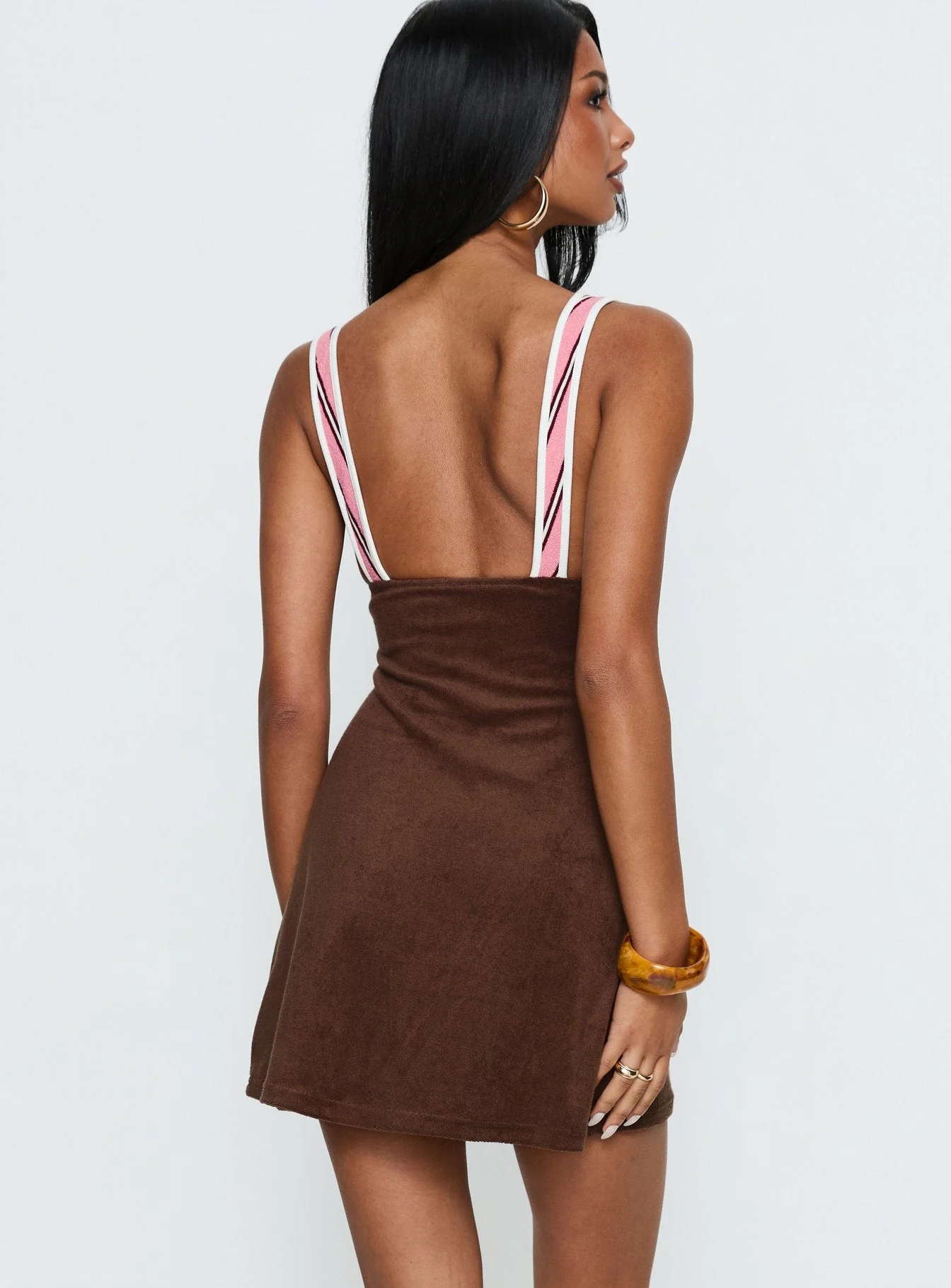 Aydenn Contrast Plunge Mini Dress Pink / Brown - Image 4