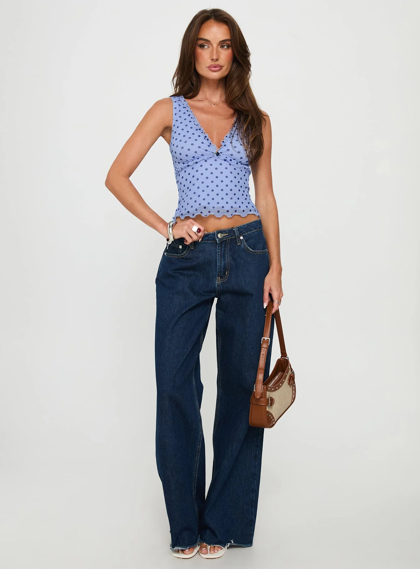 Azira Frill Detail Top Blue Polka - Image 2