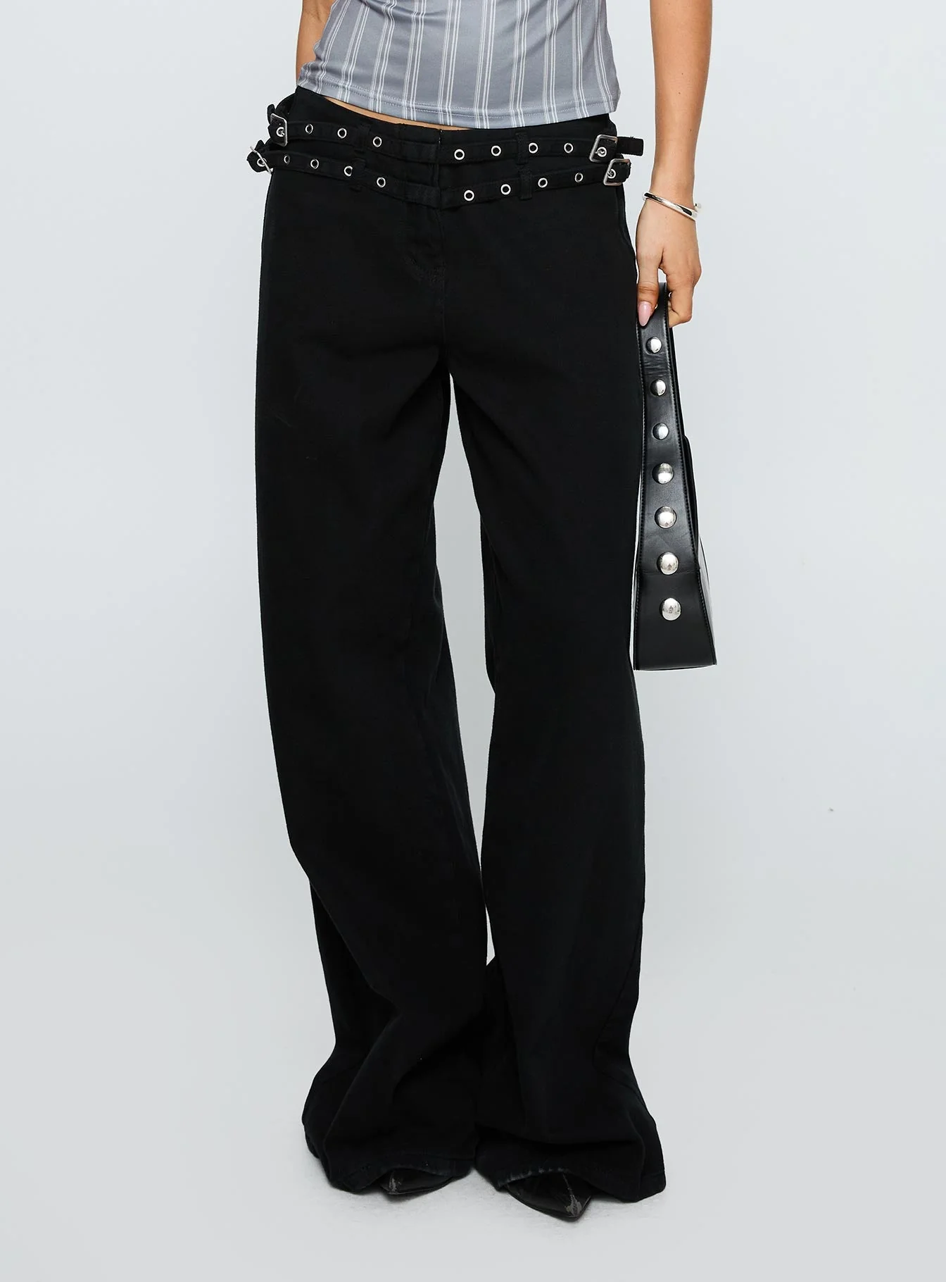 Baccarat Mid Rise Wide Leg Belted Jeans Black - Image 2