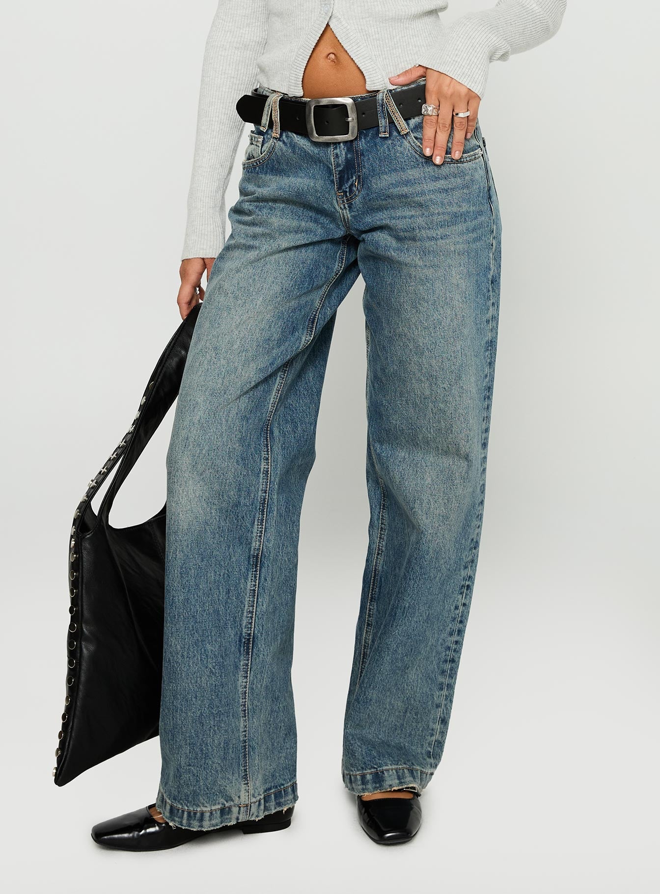 Backbone Low Rise Straight Leg Jeans Mid Blue - Image 2