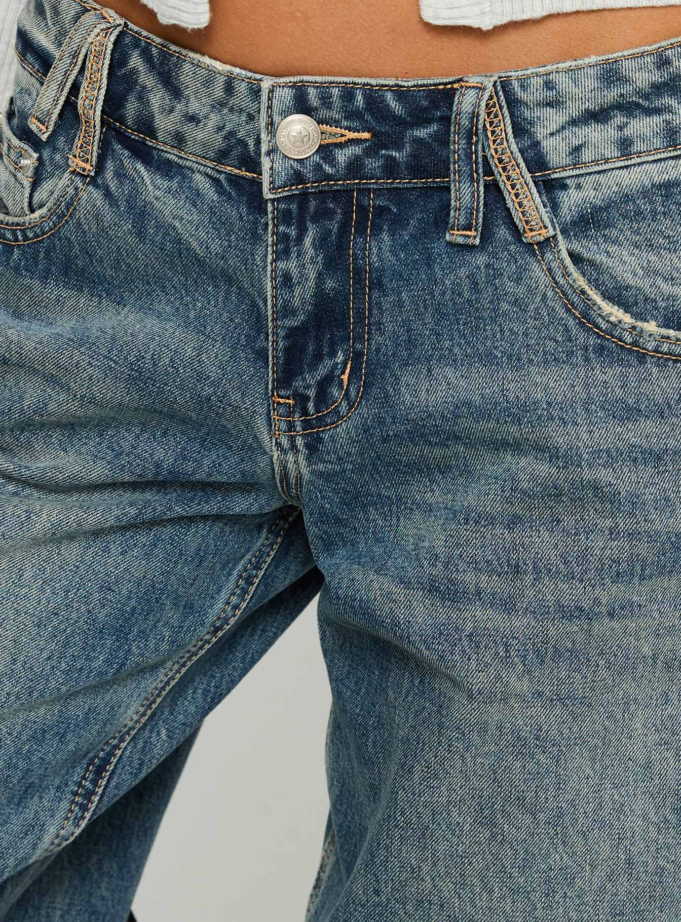 Backbone Low Rise Straight Leg Jeans Mid Blue - Image 6