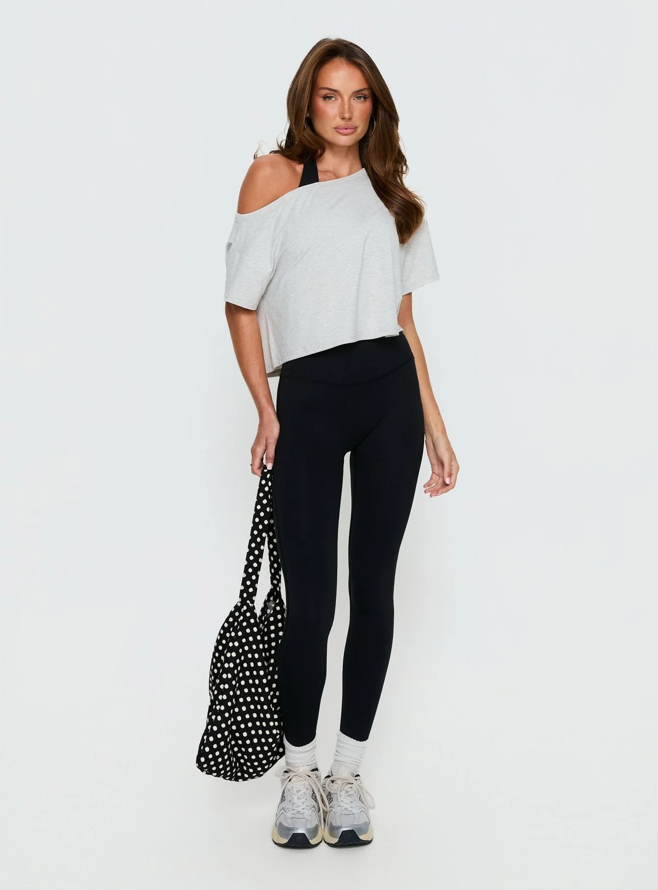 Bailea Off Shoulder Cropped Tee Grey Marle - Image 2