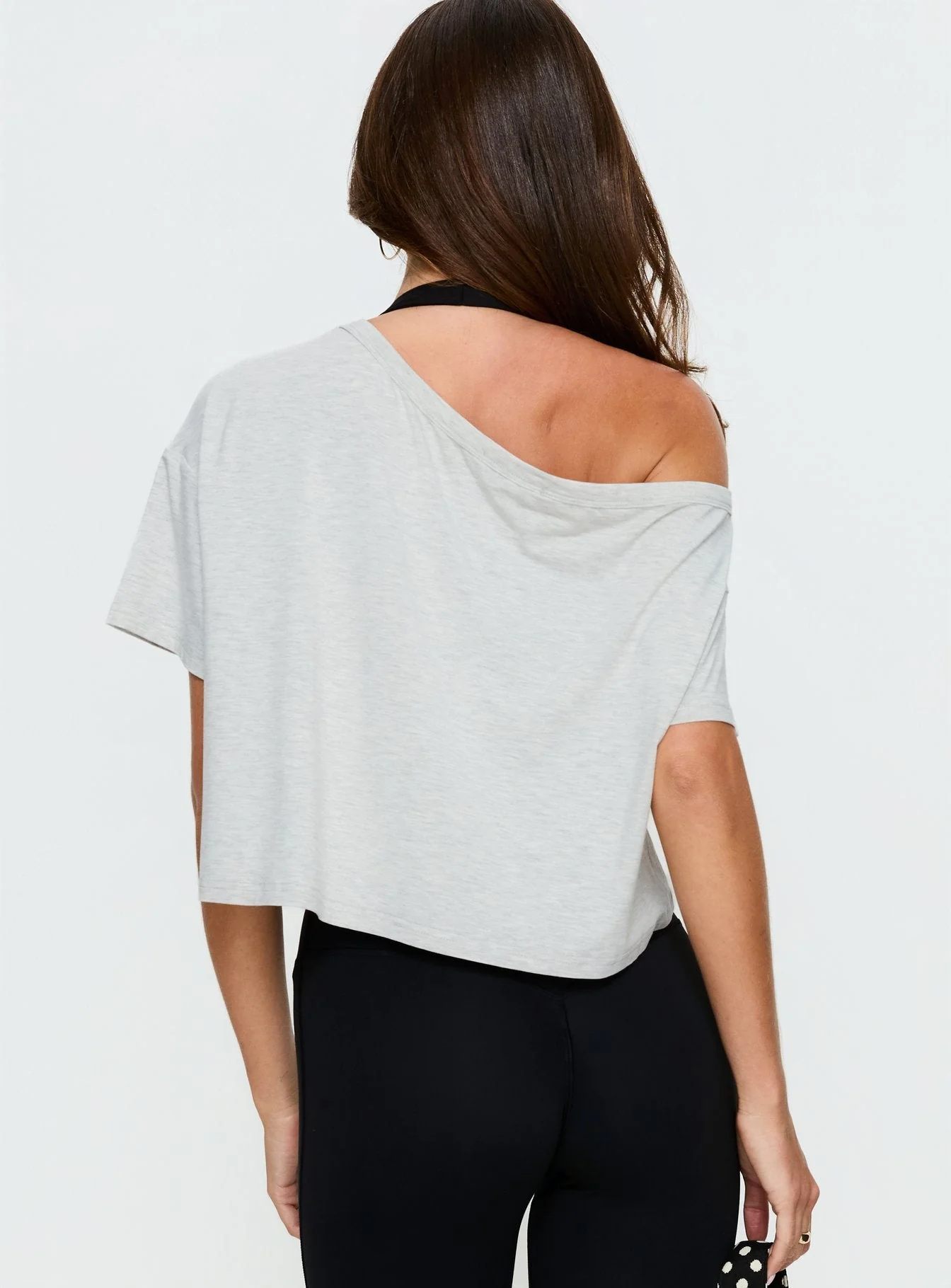 Bailea Off Shoulder Cropped Tee Grey Marle - Image 4