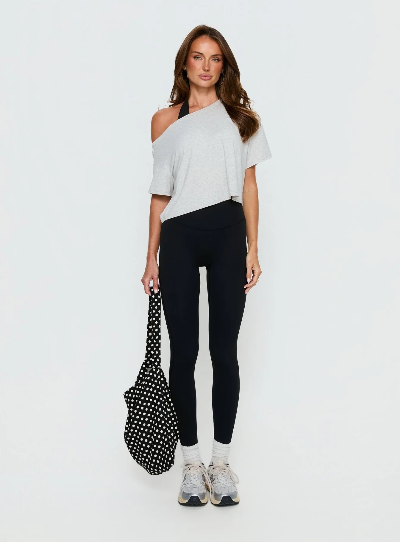 Bailea Off Shoulder Cropped Tee Grey Marle - Image 5