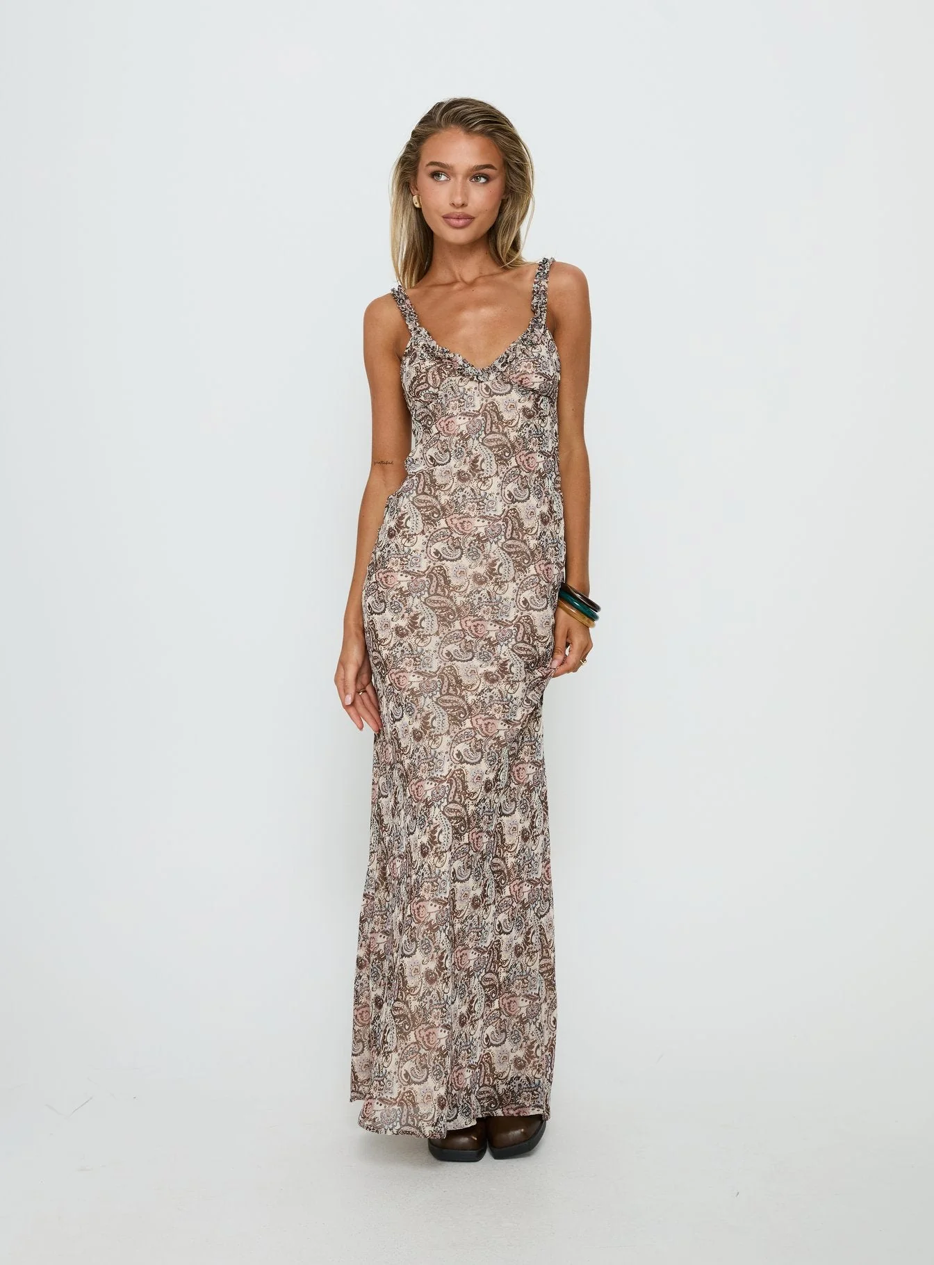 Baley Bias Cut Frill Maxi Dress Paisley - Image 2