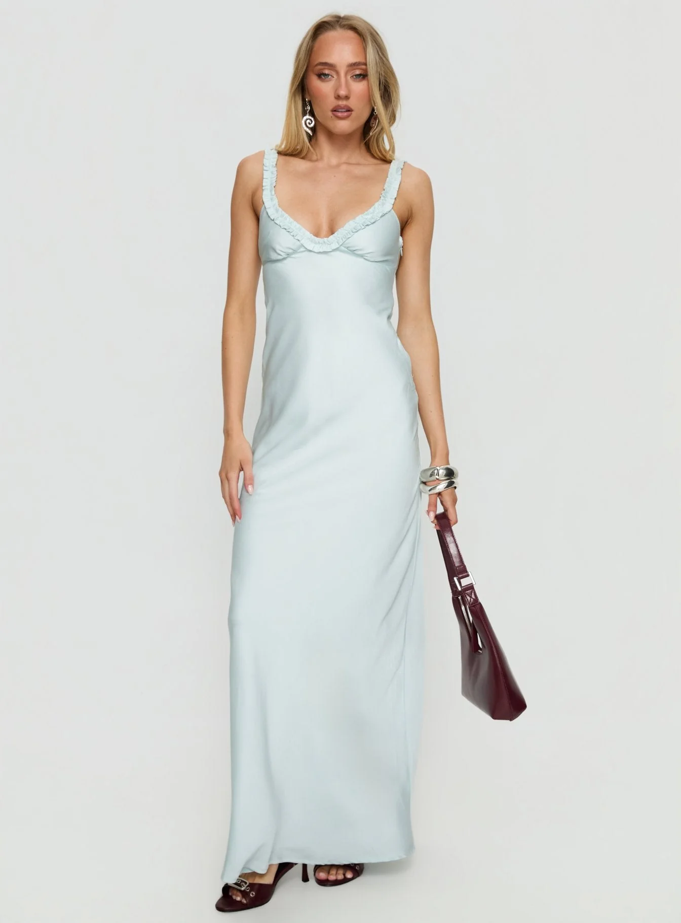 Baley Bias Cut Frill Maxi Dress Blue - Image 3