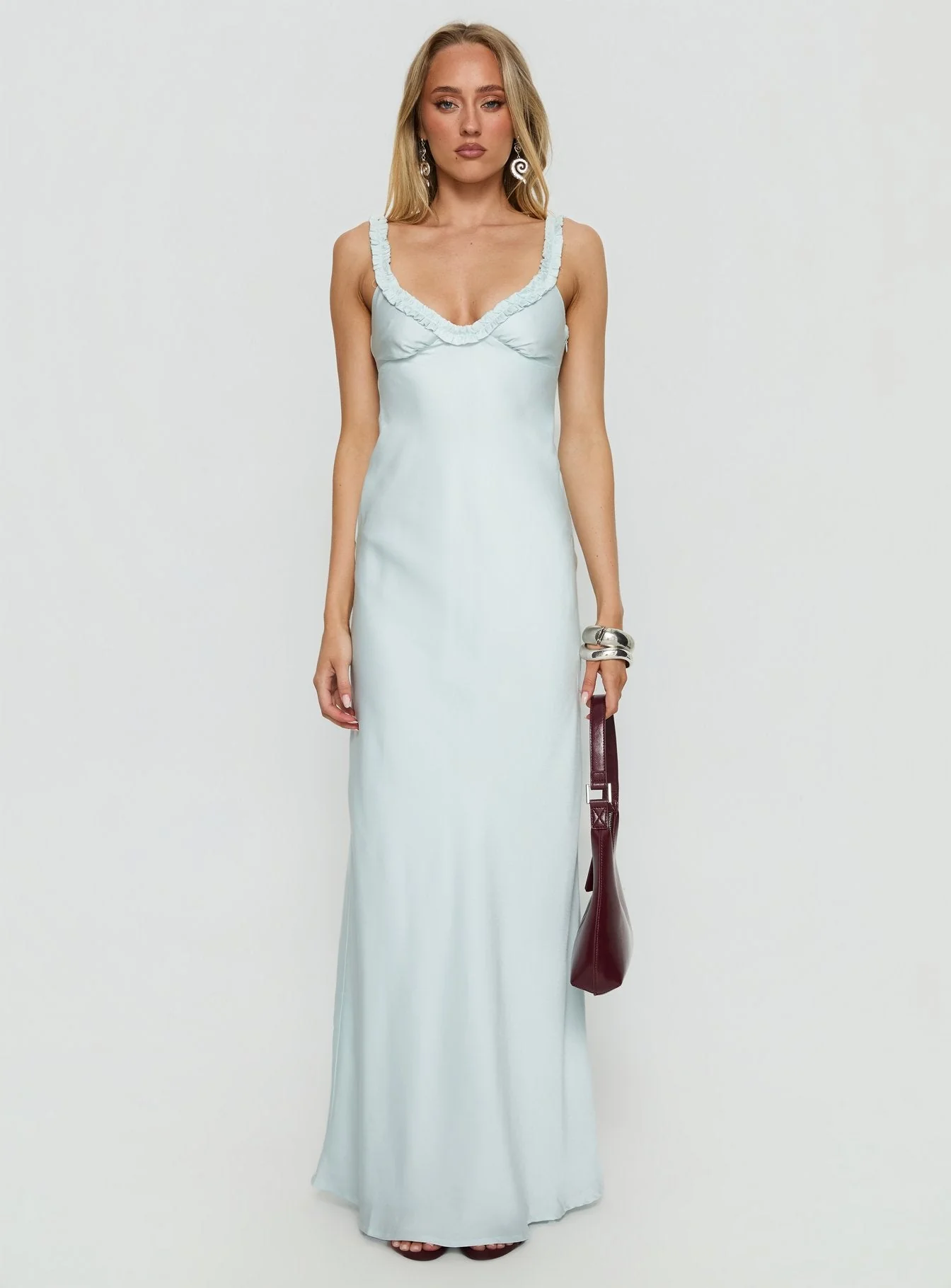 Baley Bias Cut Frill Maxi Dress Blue - Image 7