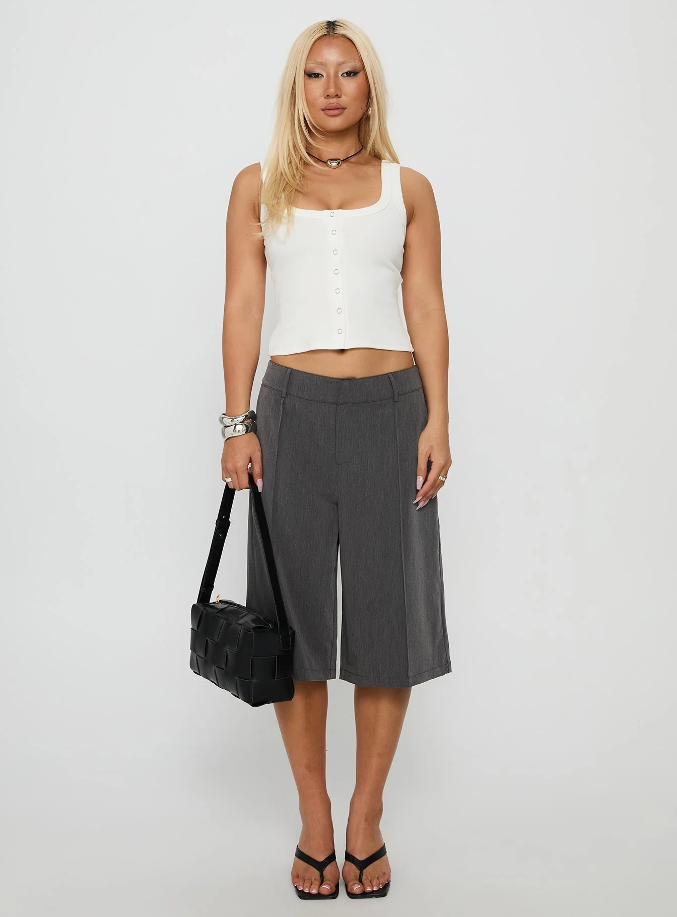 Baseline Button Front Rib Tank Top White - Image 7