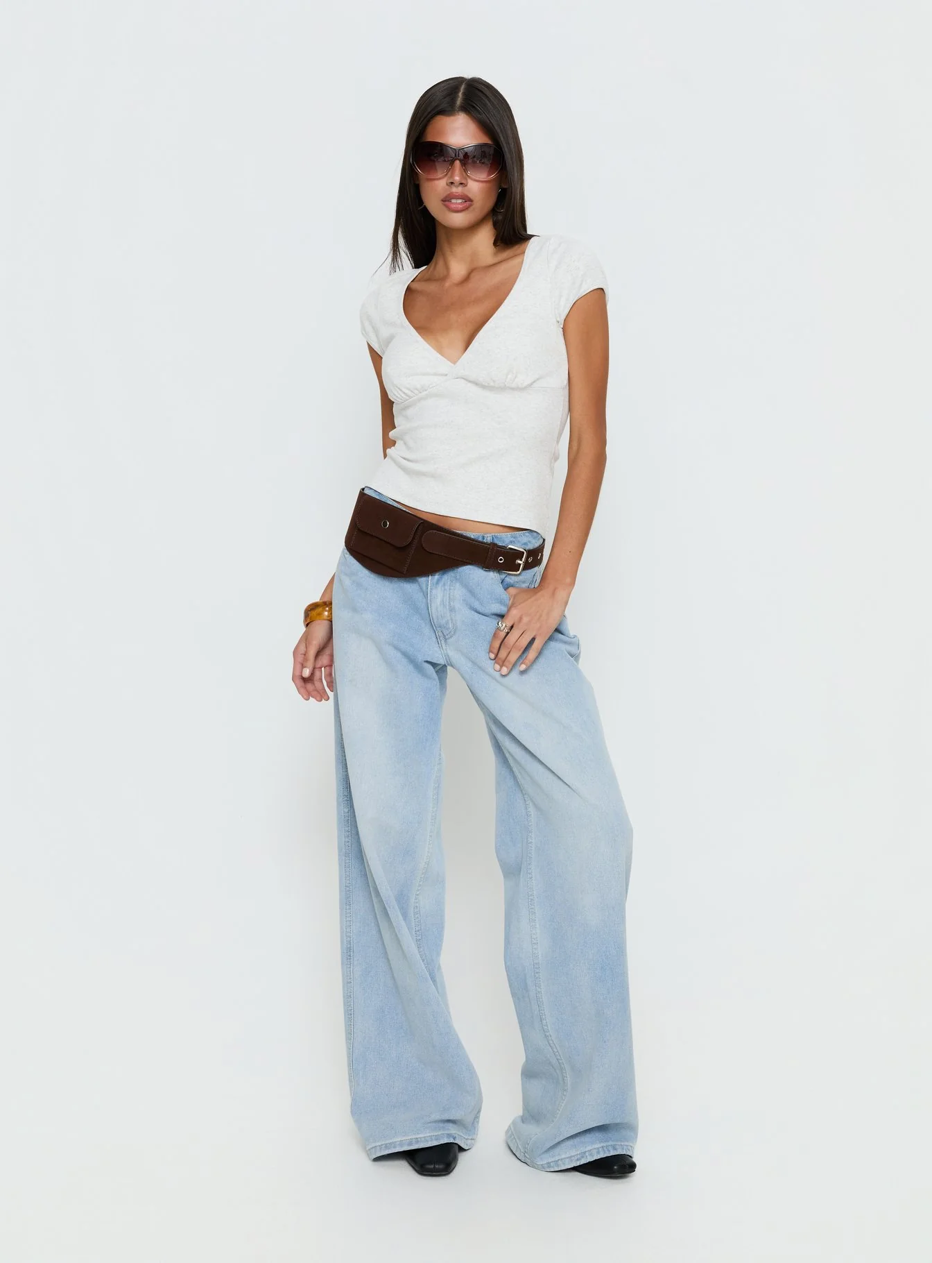 Baseline Cross Over Cap Sleeve Top Grey Marle - Image 3