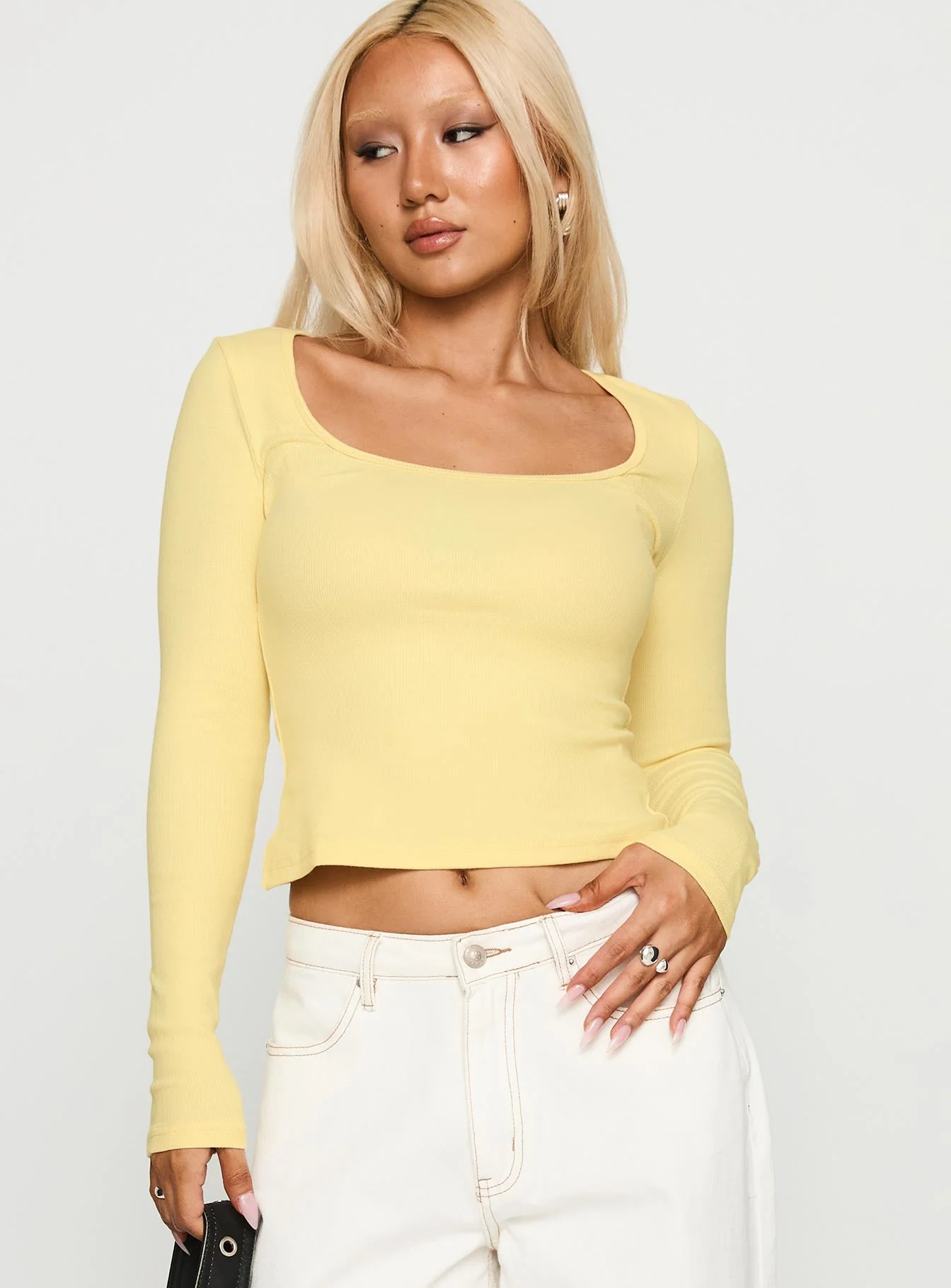 Baseline Rib Long Sleeve Top Yellow - Image 2