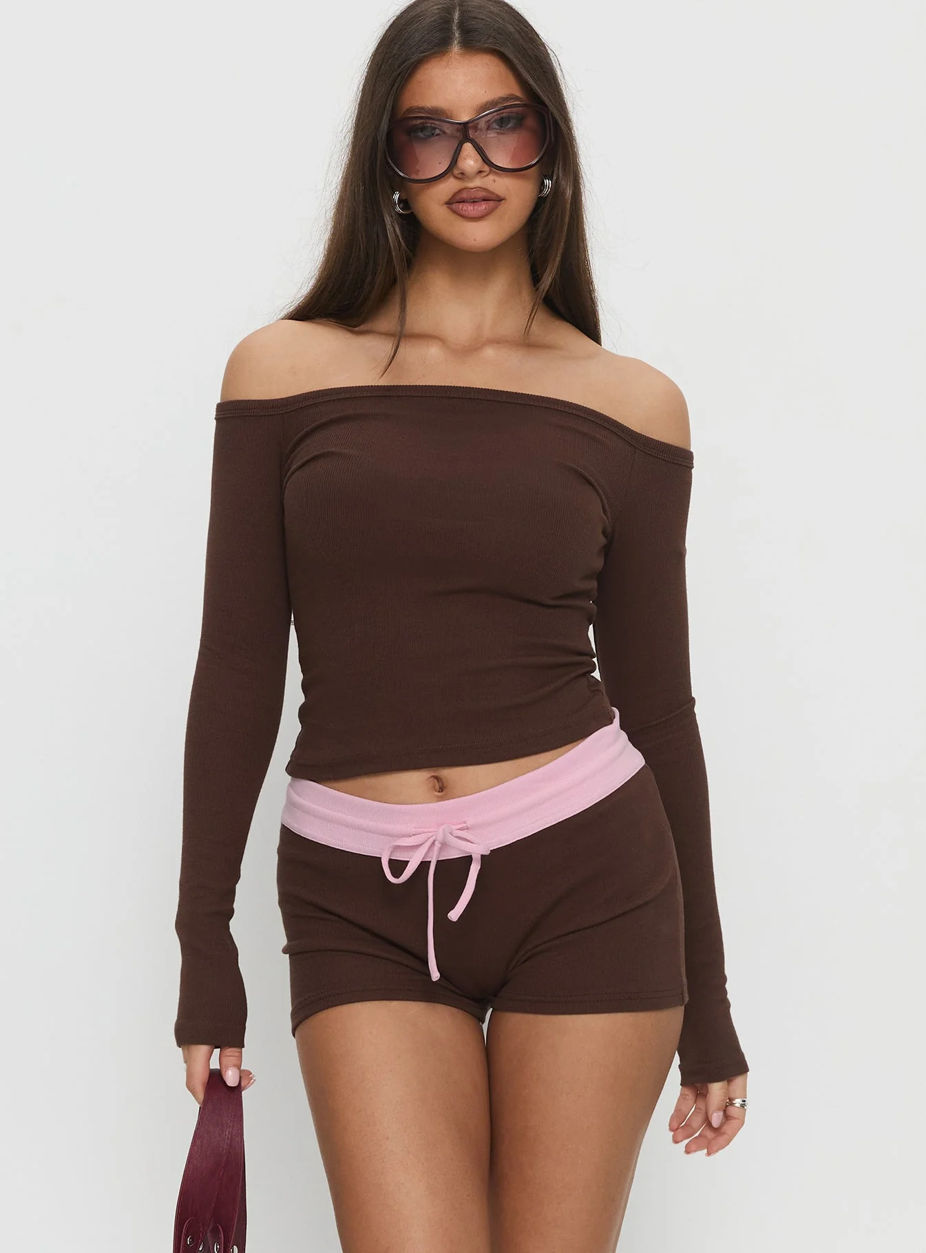 Baseline Rib Micro Shorts Brown / Pink - Image 2