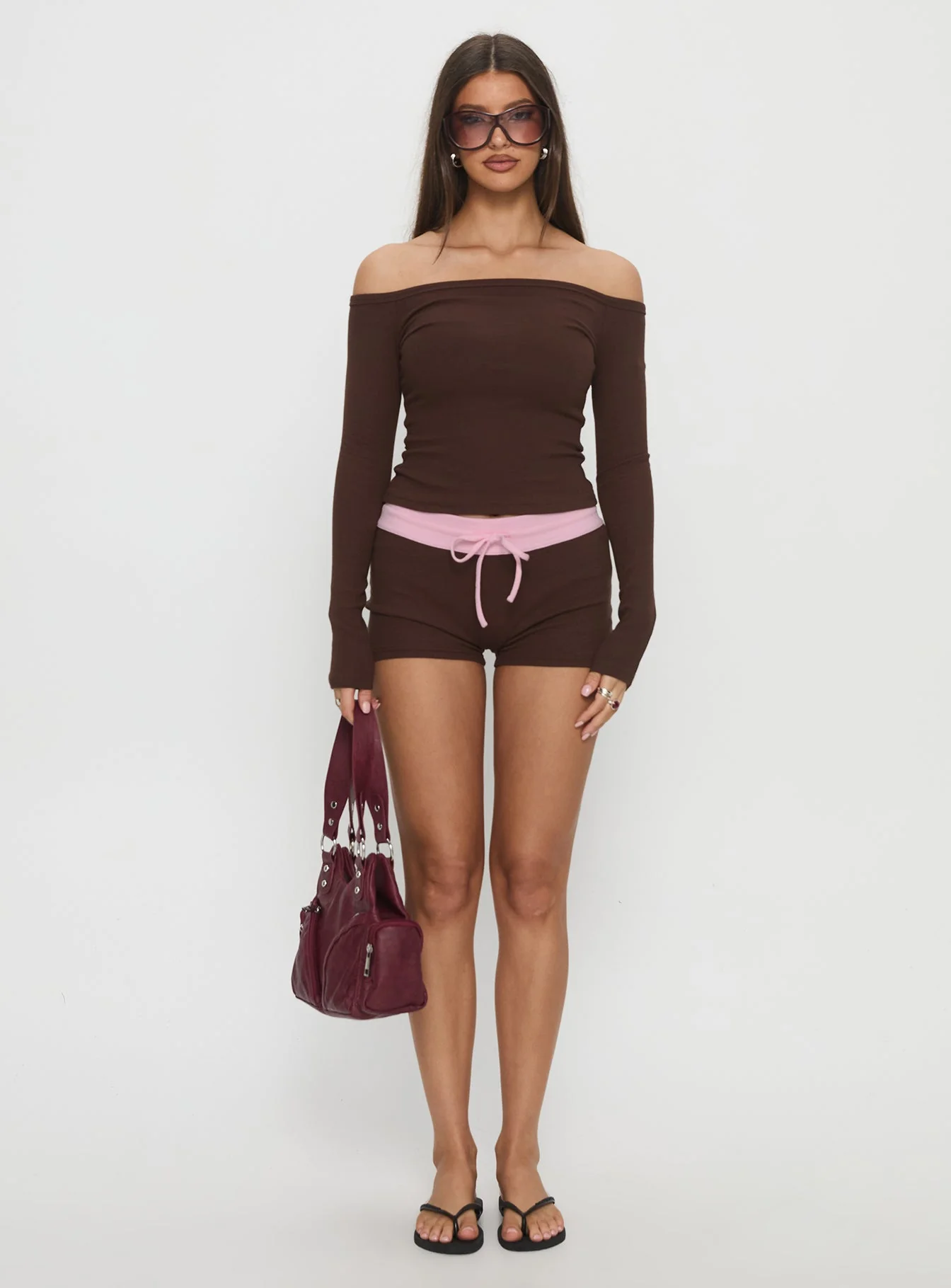 Baseline Rib Micro Shorts Brown / Pink - Image 7