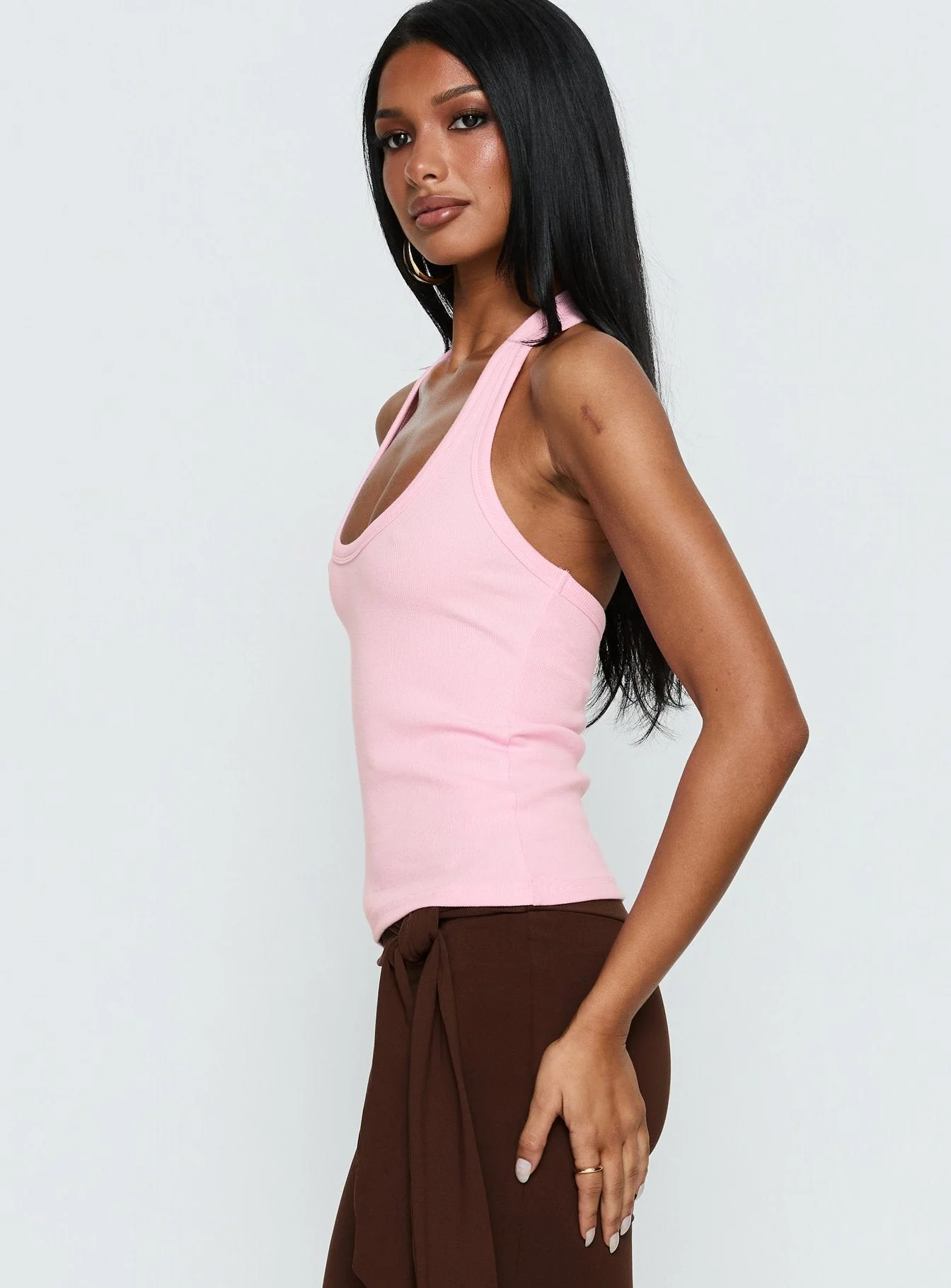 Baseline Scoop Halter Rib Tank Pink - Image 4