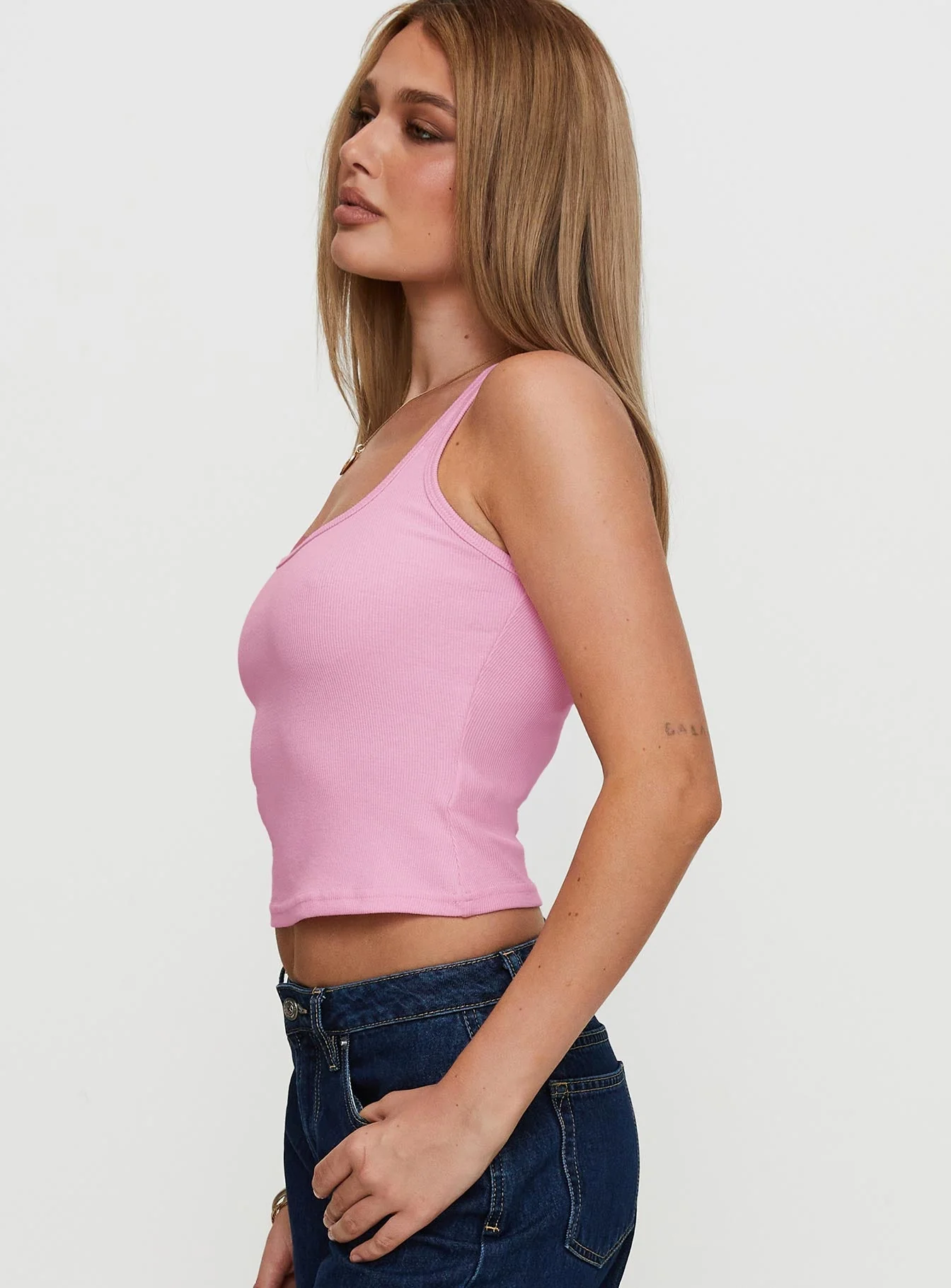 Baseline Square Neck Rib Tank Top Pale Pink - Image 4