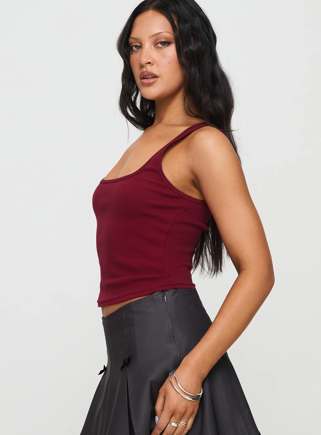 Baseline Square Neck Rib Tank Top Red - Image 4