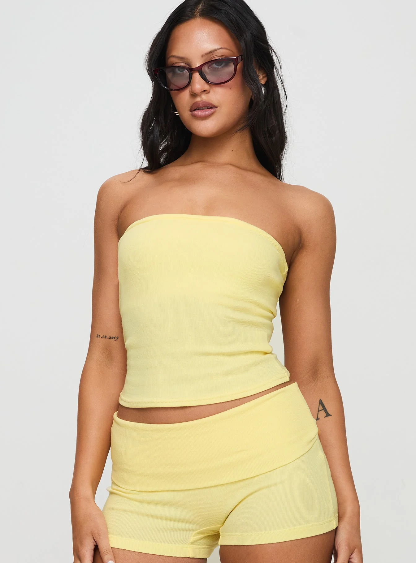 Baseline Strapless Rib Top Yellow - Image 2