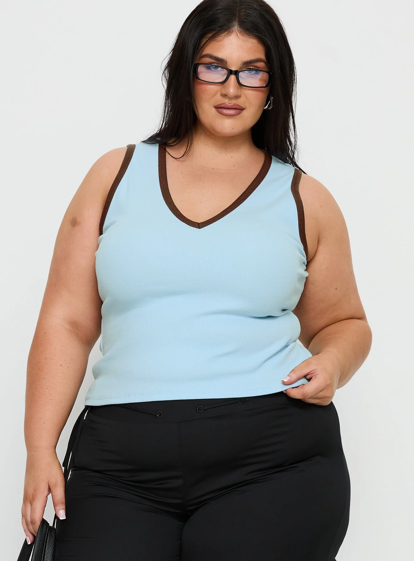 Baseline V Neck Rib Tank Top Blue / Brown Curve - Image 2