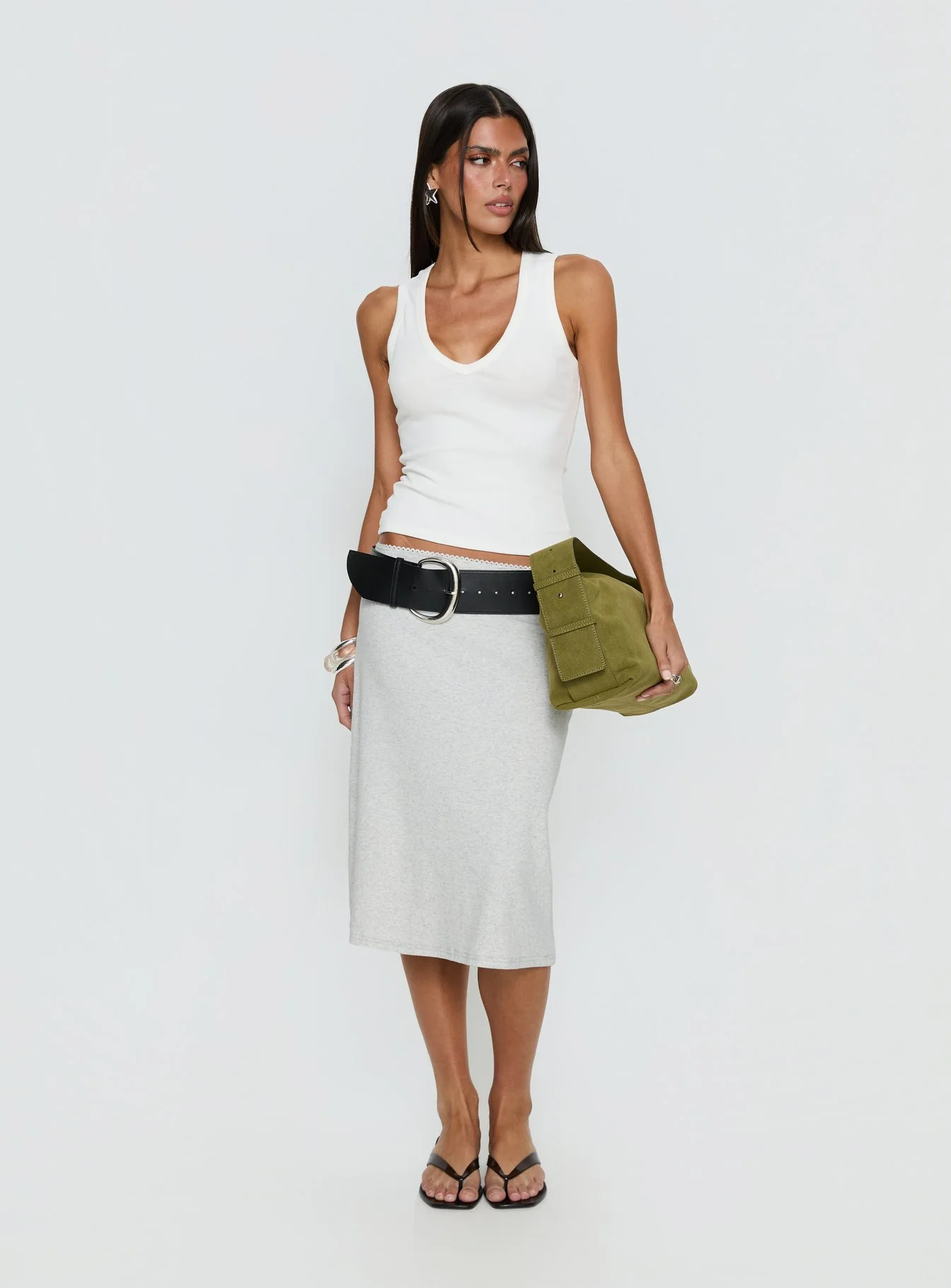 Baseline V Neck Rib Tank Top White - Image 3