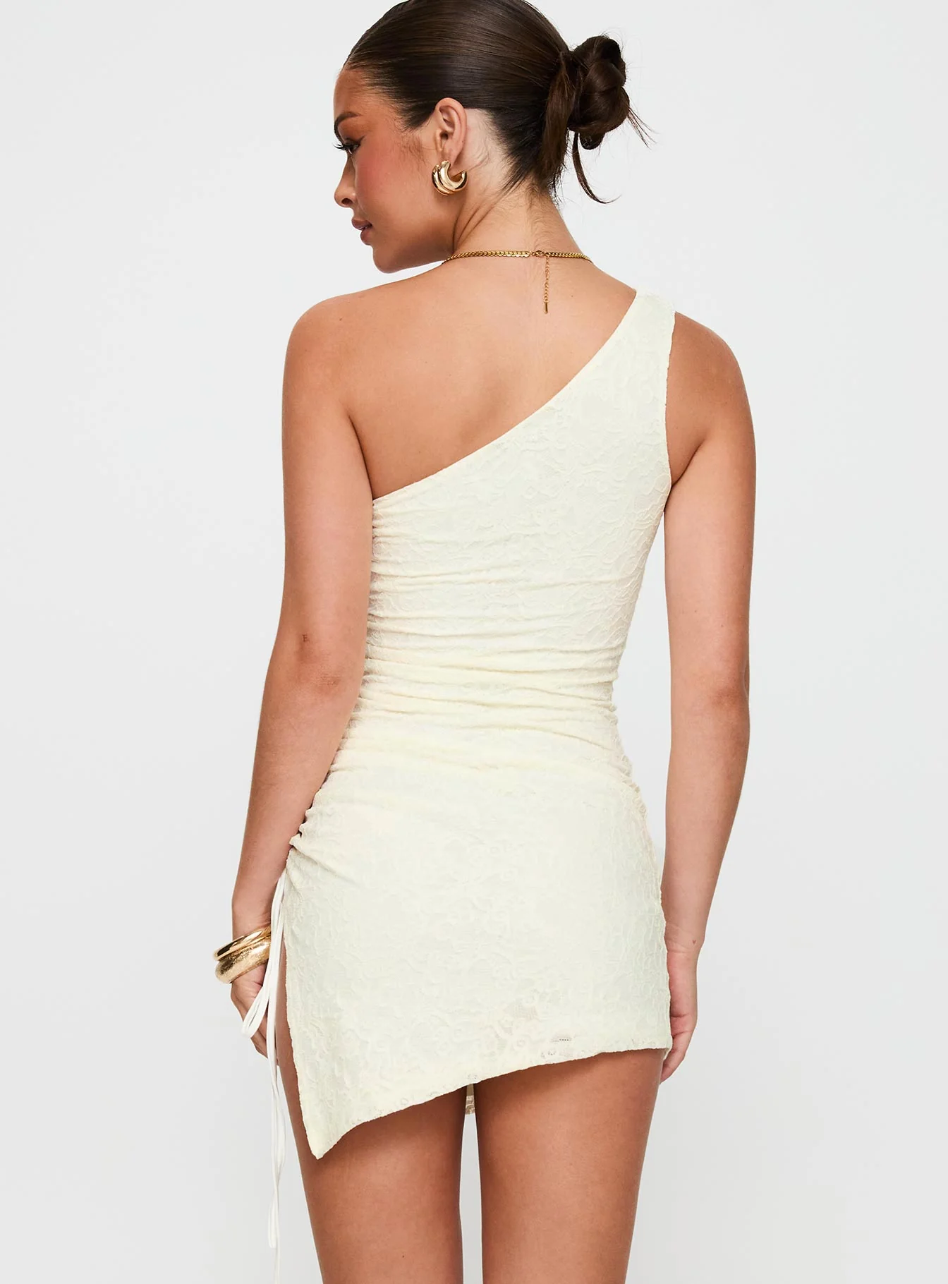 Be The One Asymmetrical Ruched Mini Dress White - Image 5