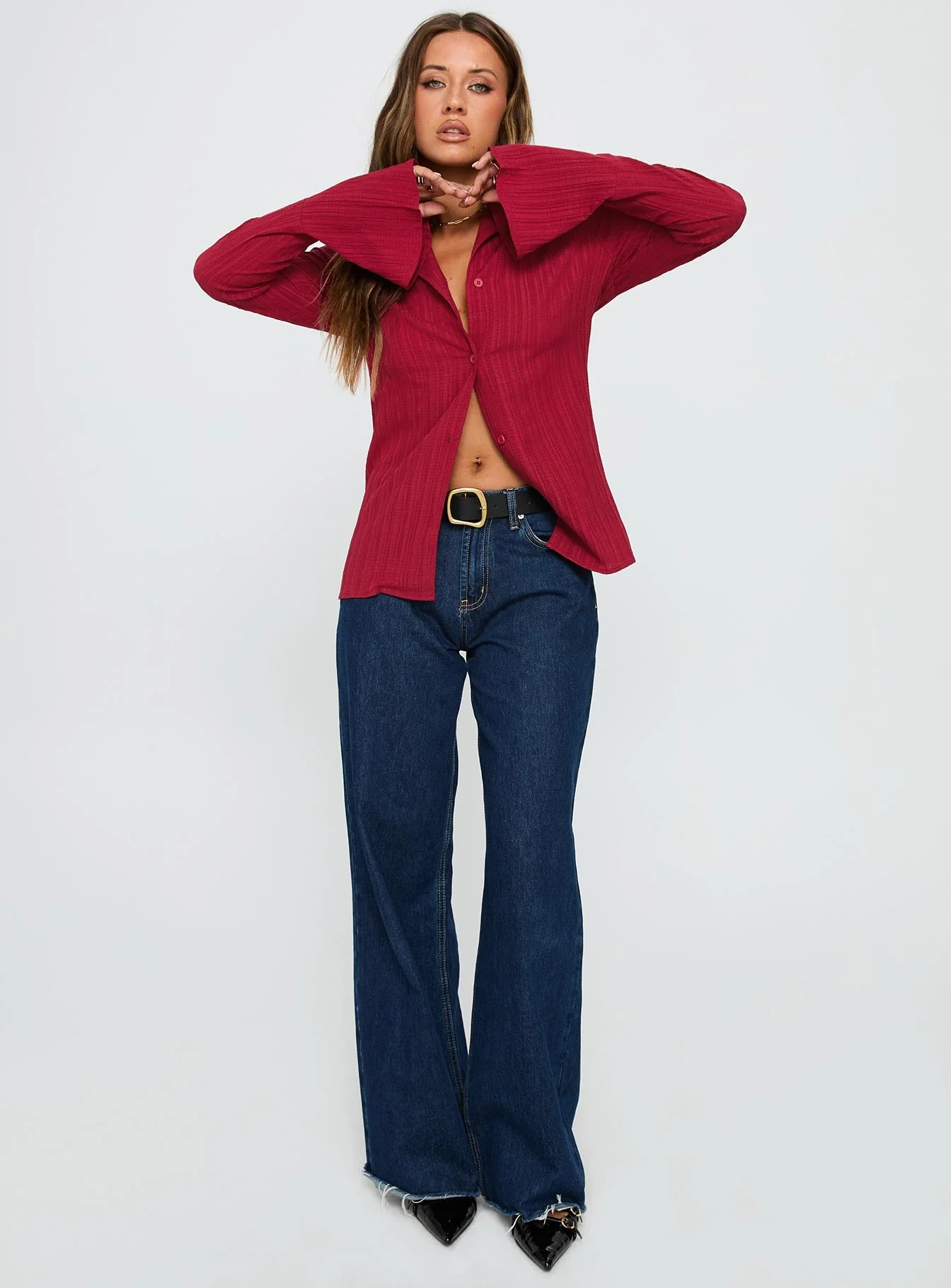 Beatris Long Sleeve Top Red - Image 2