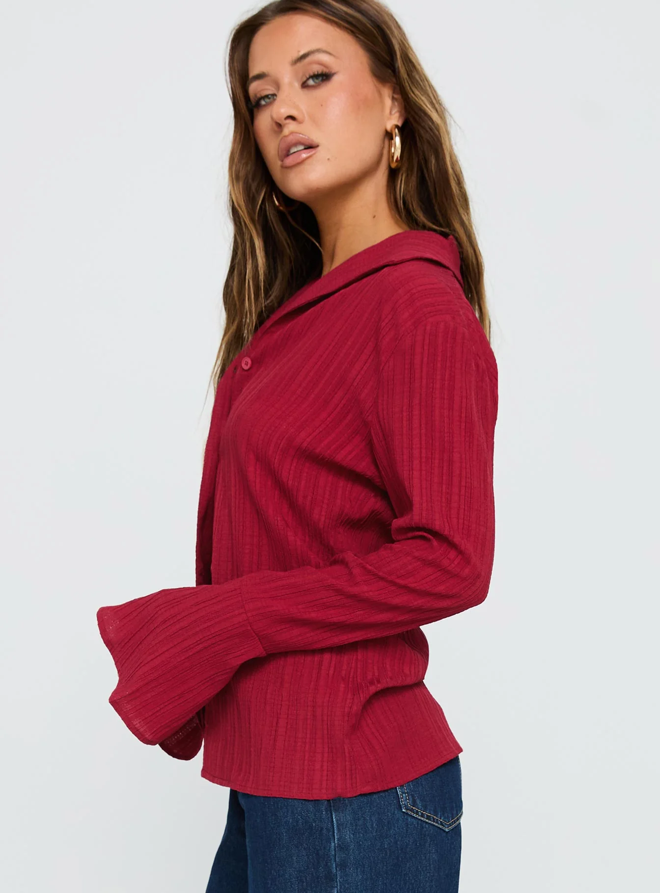 Beatris Long Sleeve Top Red - Image 3