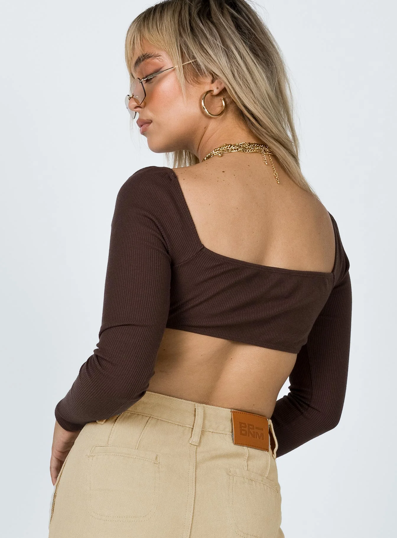 Becca Long Sleeve Crop Top Brown - Image 7