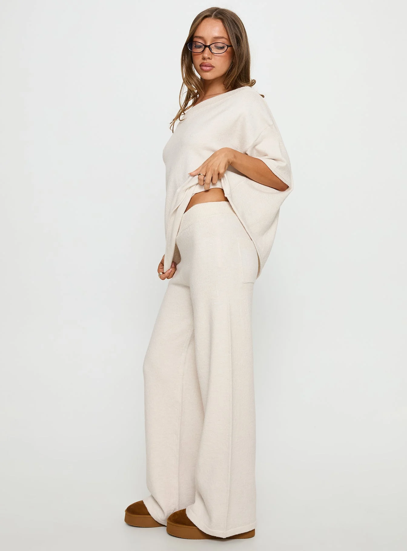 Bekki Wide Leg Knit Pant Oat - Image 4