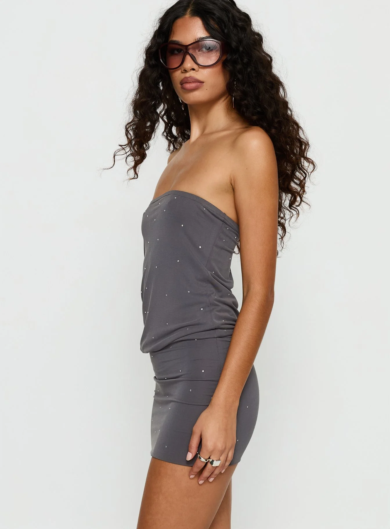 Belia Mini Dress Diamante Dark Grey - Image 3