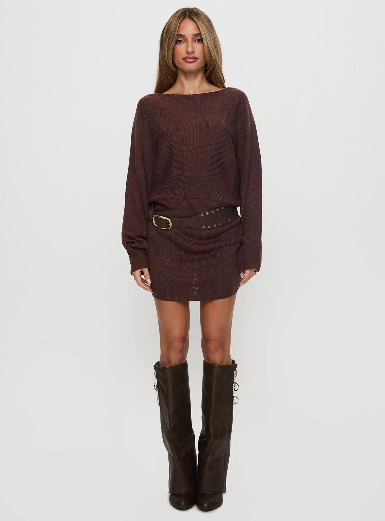 Bellamie Long Sleeve Mini Dress Chocolate - Image 7