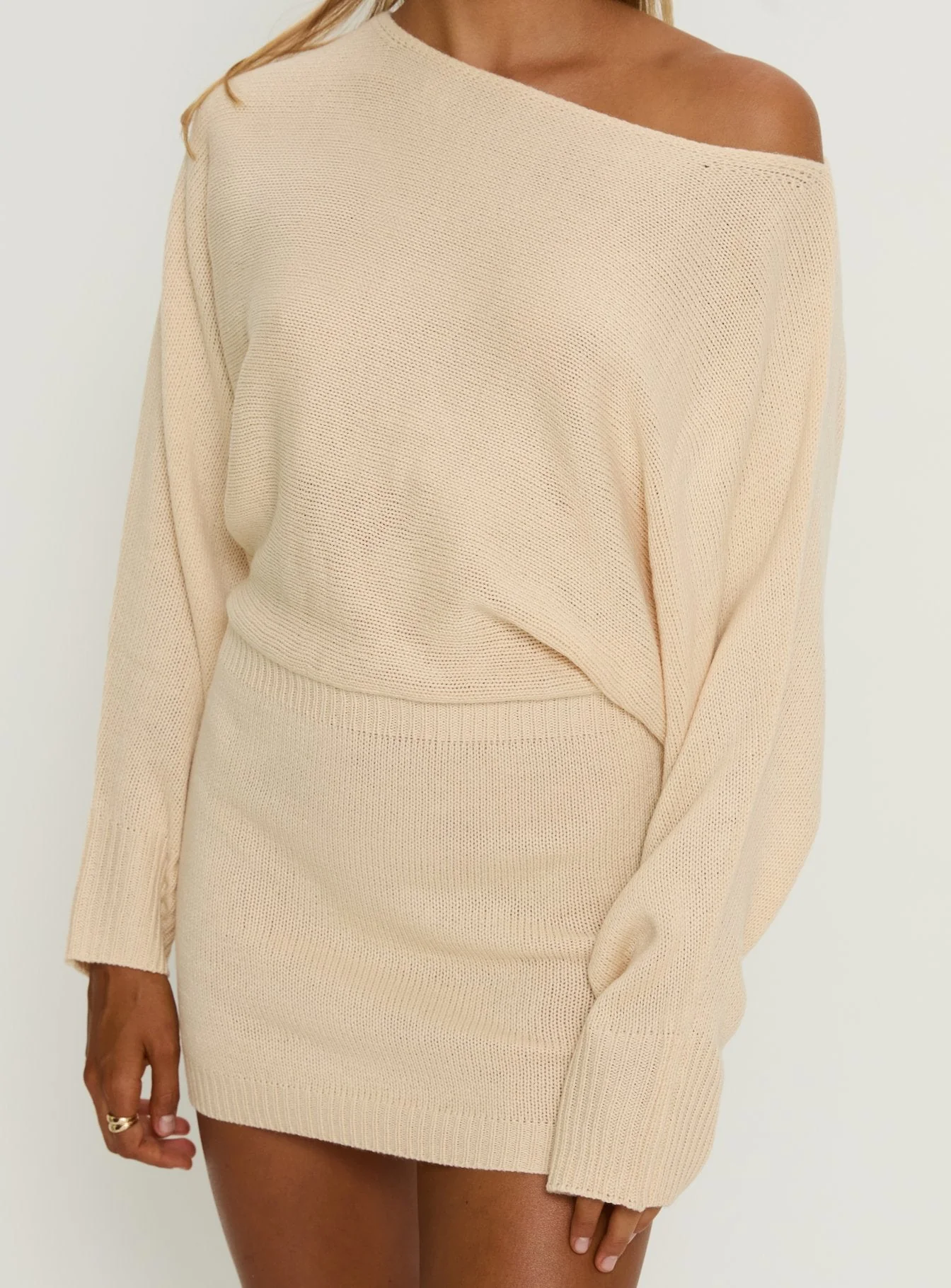 Bellamie Long Sleeve Mini Dress Cream - Image 6