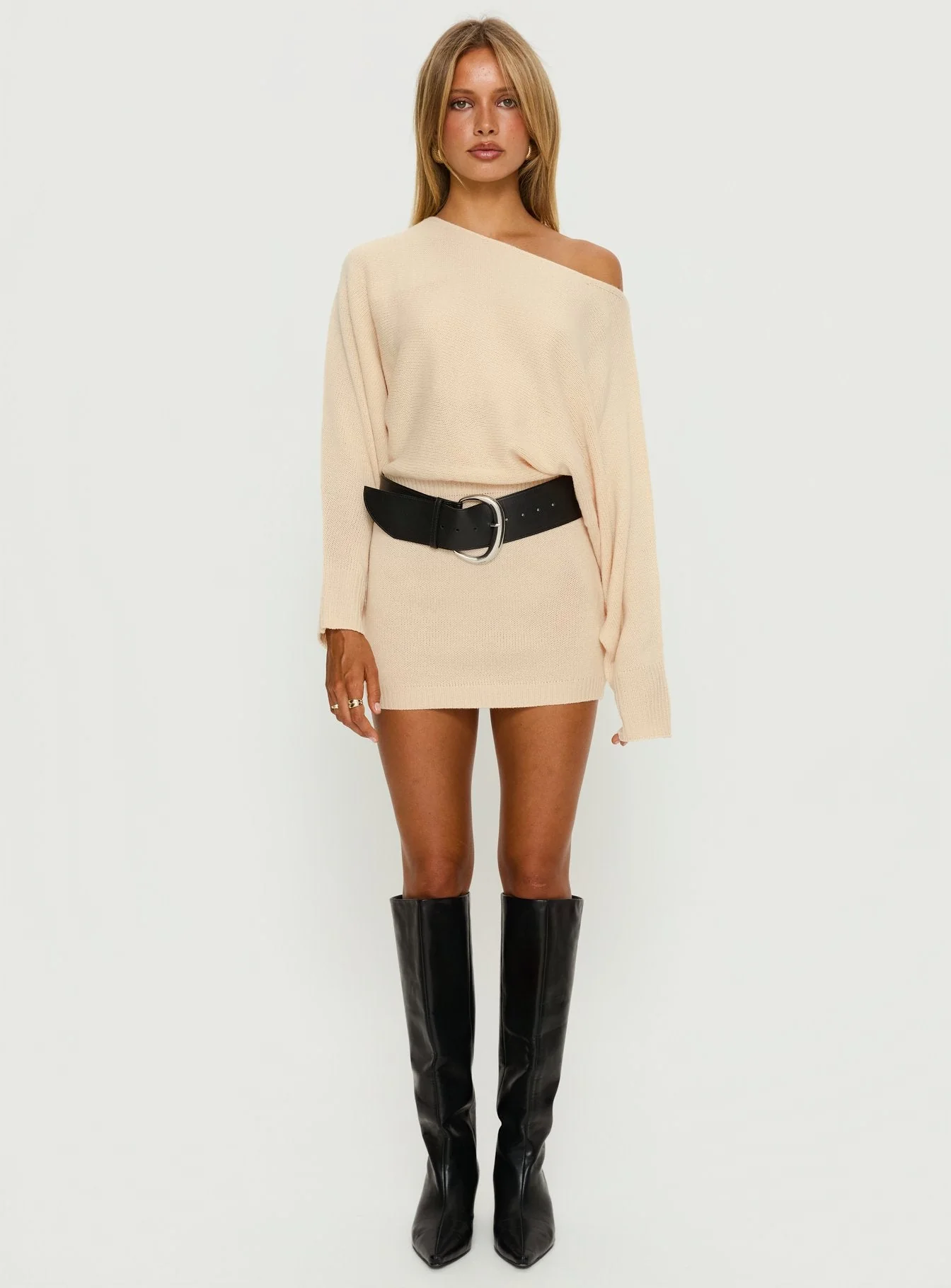 Bellamie Long Sleeve Mini Dress Cream - Image 7