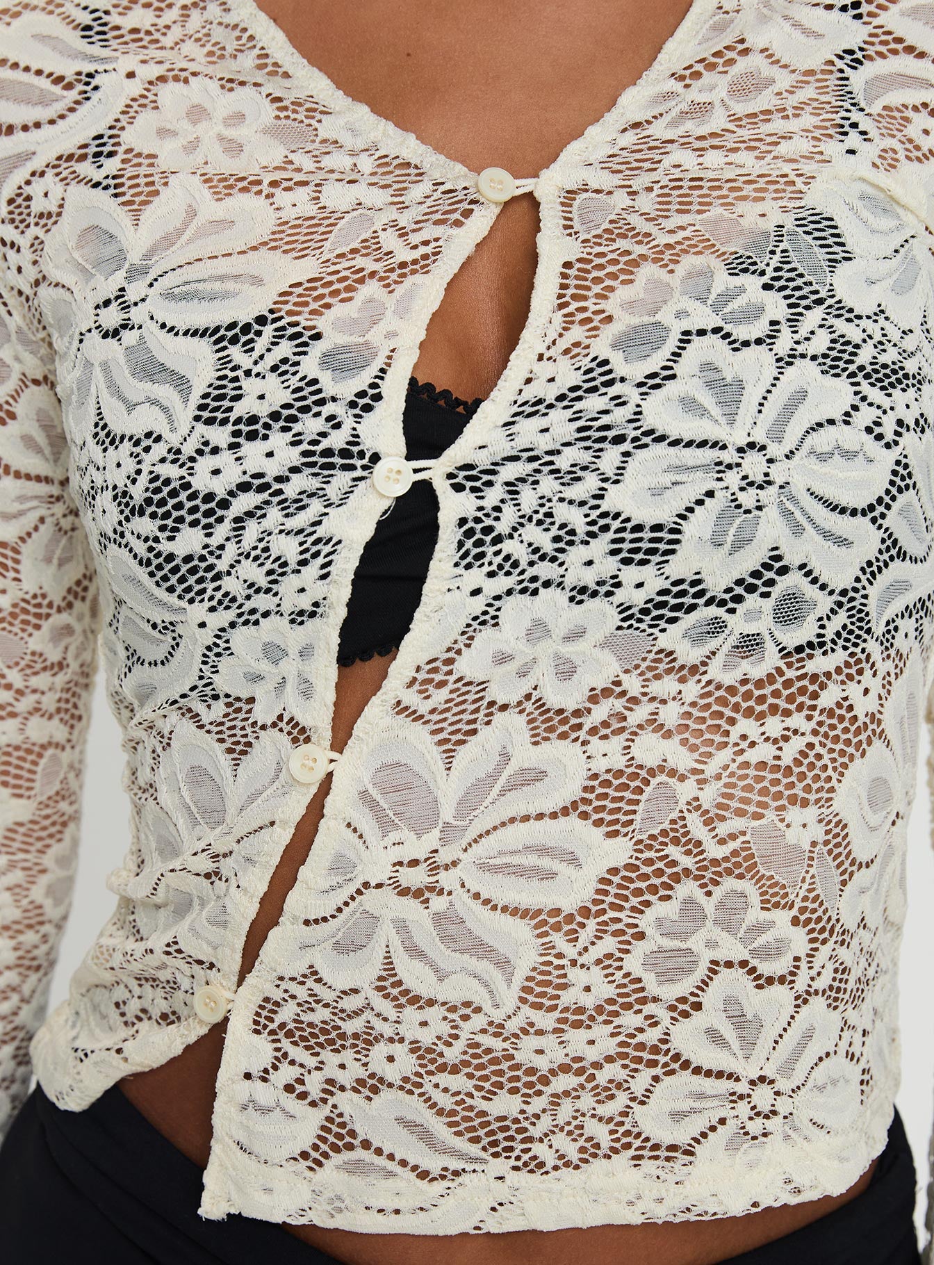 Berkely Lace Button Up Long Sleeve Top Cream - Image 6