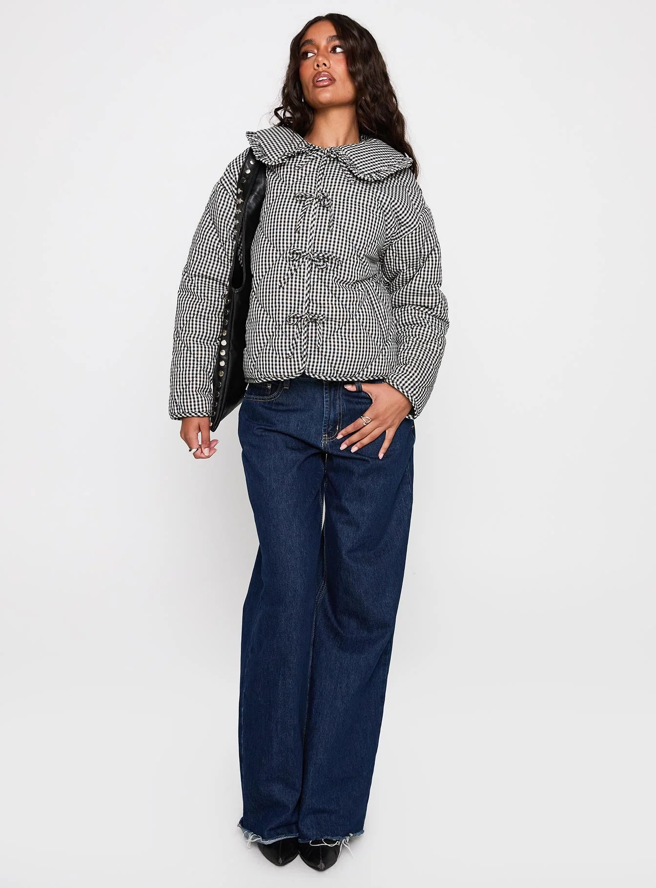 Best Asset Quilted Jacket Black / White Check - Image 3