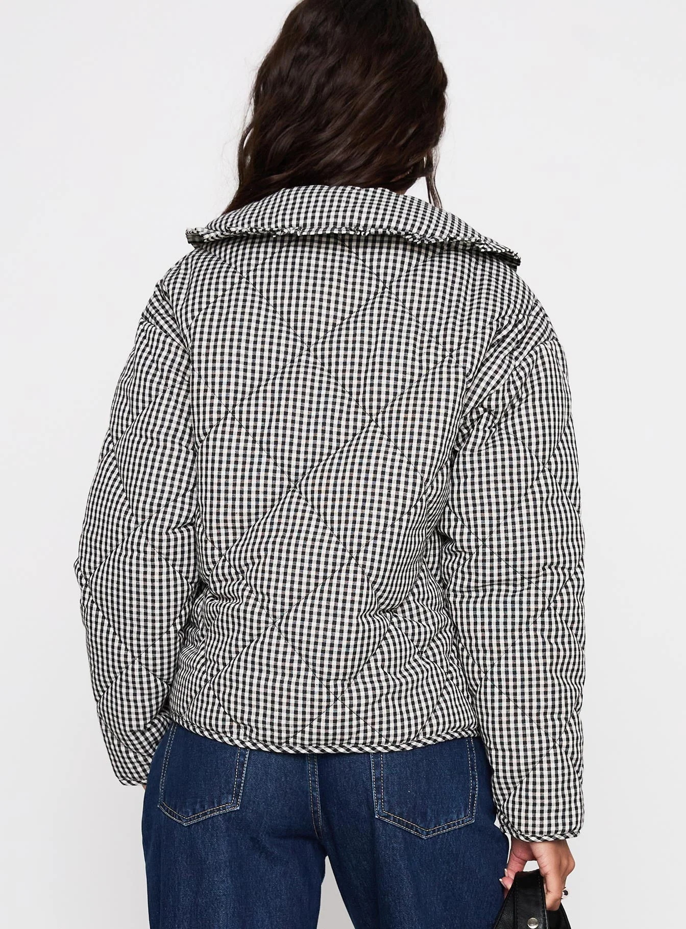 Best Asset Quilted Jacket Black / White Check - Image 5