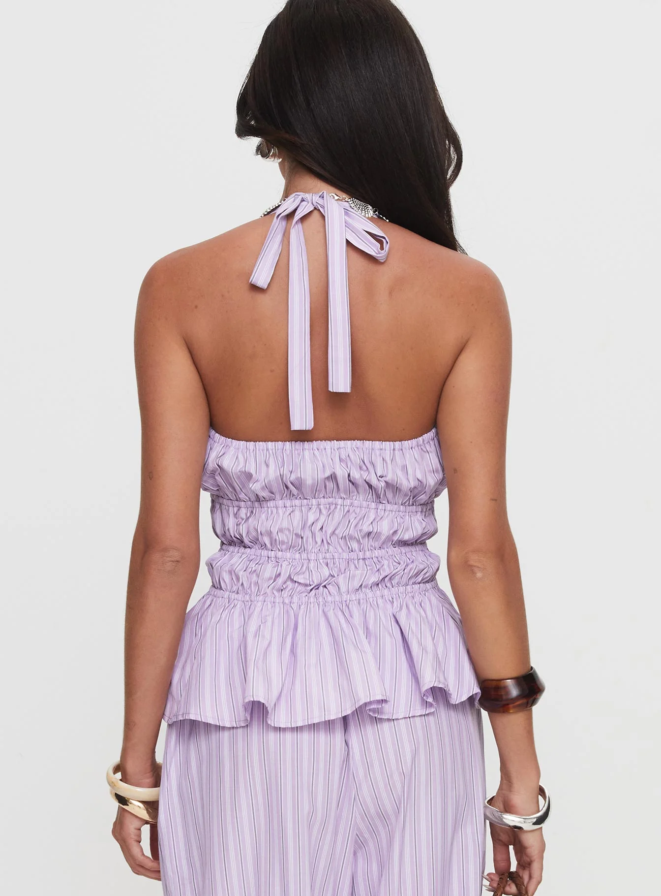 Best Of Me Halter Ruched Top Lilac Stripe - Image 5