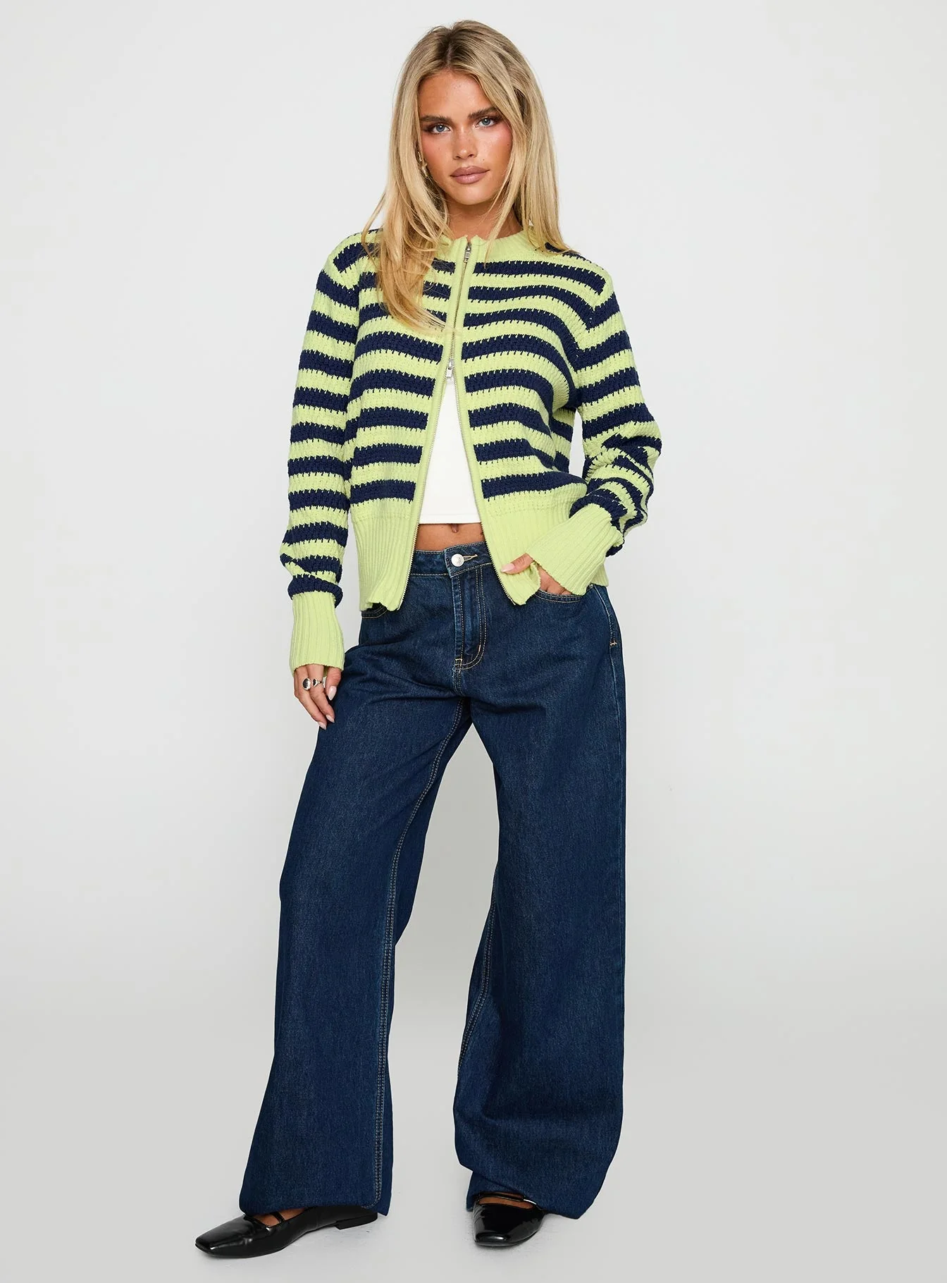 Best Time Knit Cardigan Green Stripe - Image 2