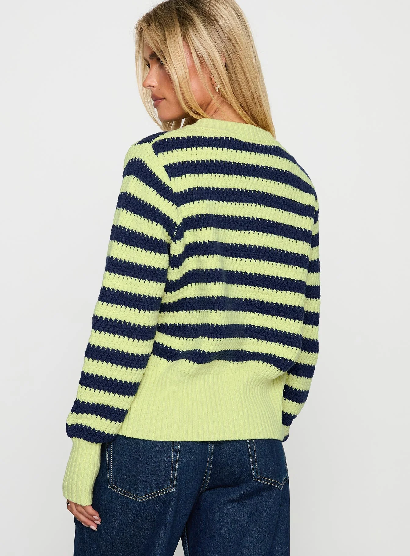 Best Time Knit Cardigan Green Stripe - Image 4