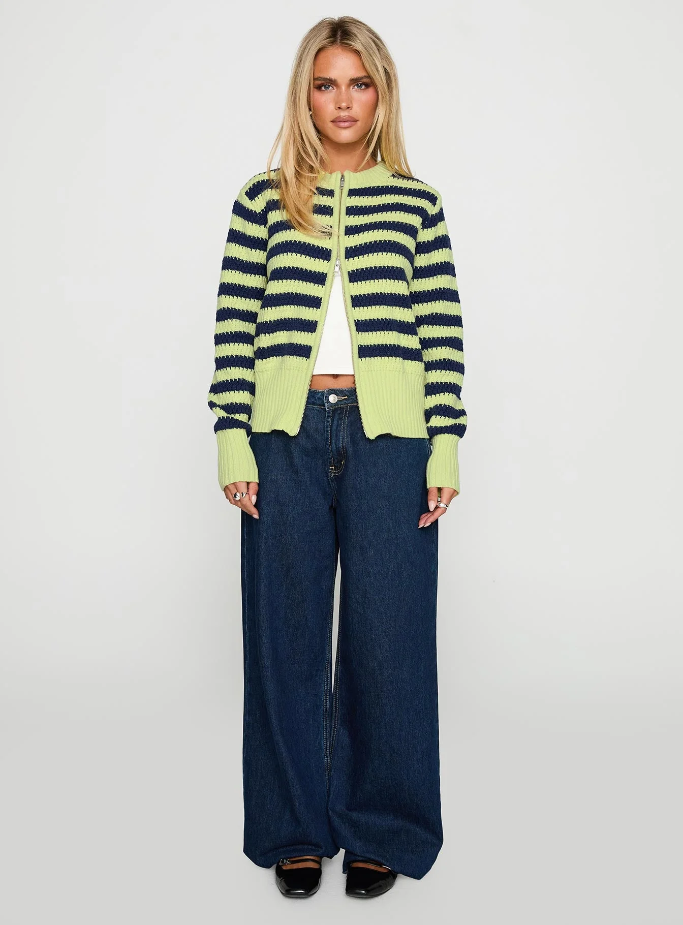 Best Time Knit Cardigan Green Stripe - Image 6
