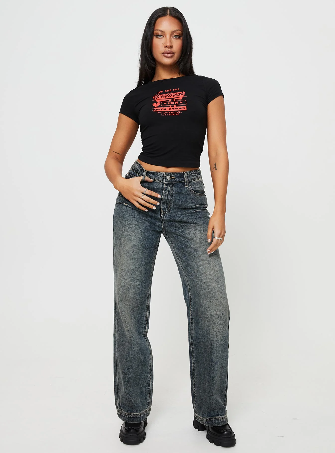 Betley High Rise Wide Leg Jeans Vintage Wash Denim - Image 6