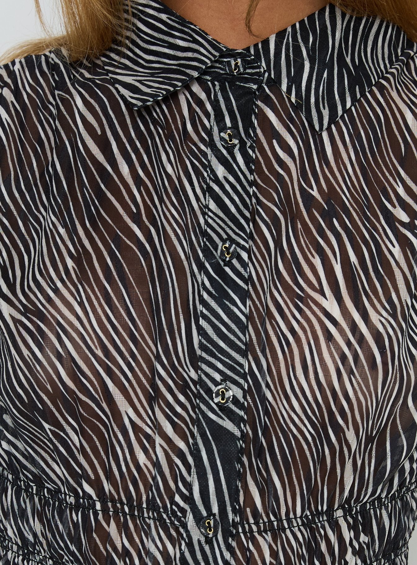 Bexlee Collared Chiffon Ruched Top Animal - Image 6
