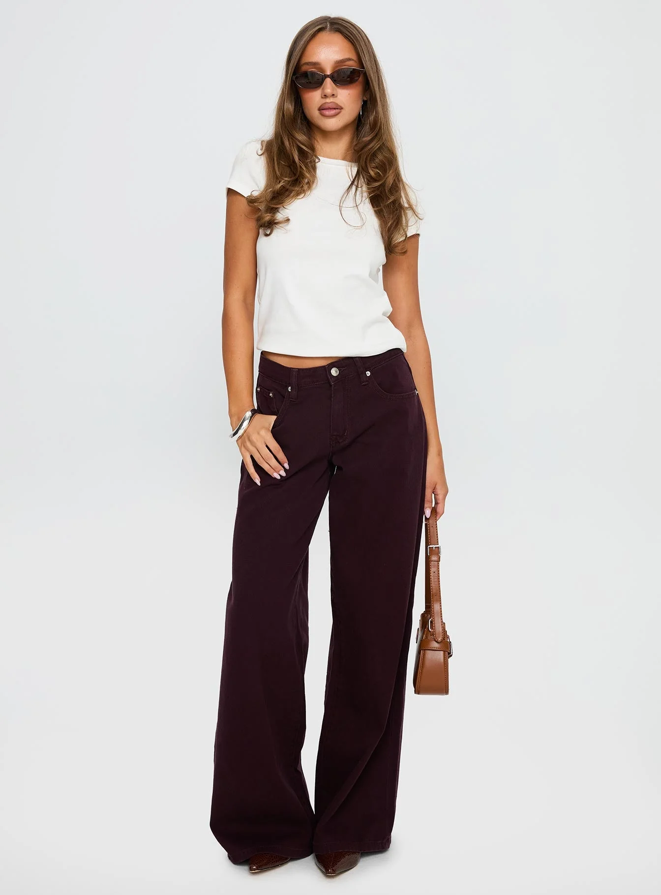 Big News Mid Rise Wide Leg Jeans Currant - Image 3