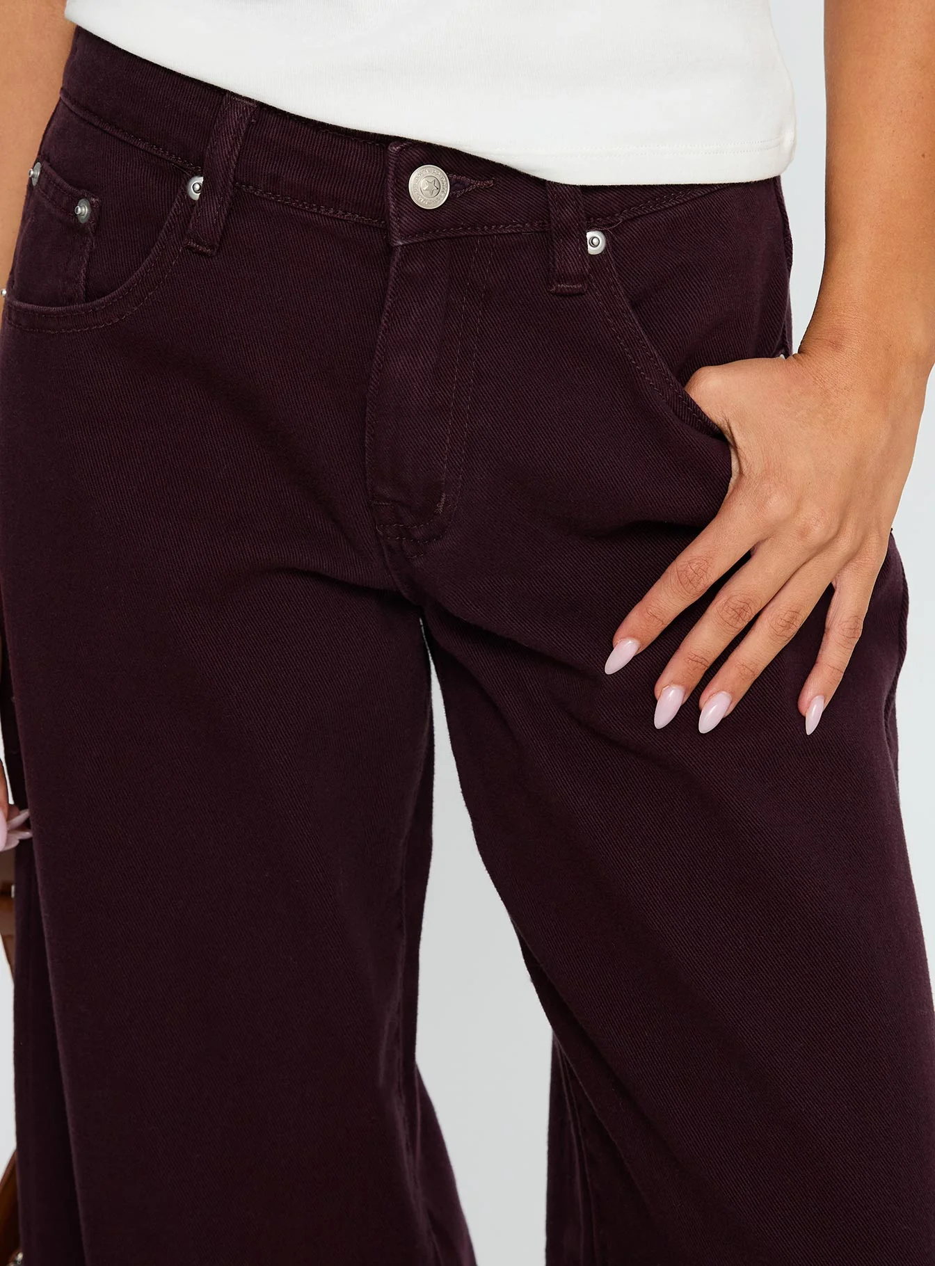Big News Mid Rise Wide Leg Jeans Currant - Image 6
