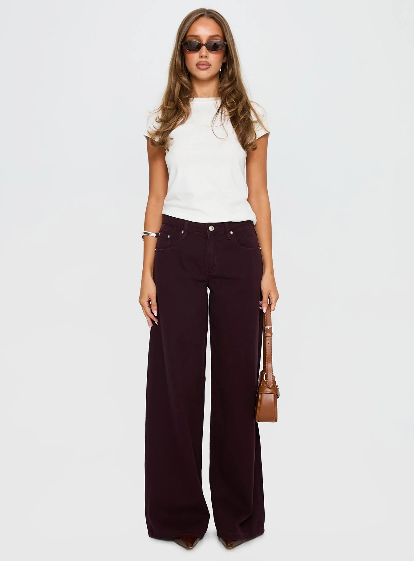 Big News Mid Rise Wide Leg Jeans Currant - Image 7