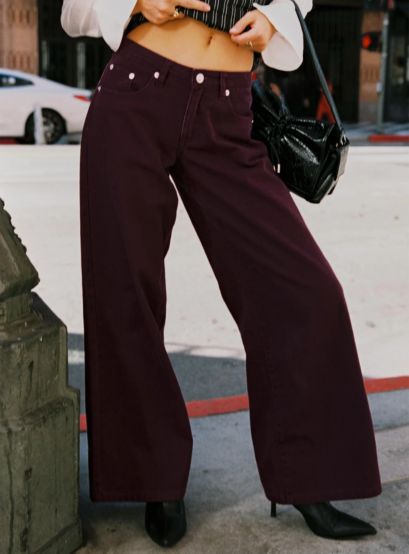 Big News Mid Rise Wide Leg Jeans Currant - Image 9